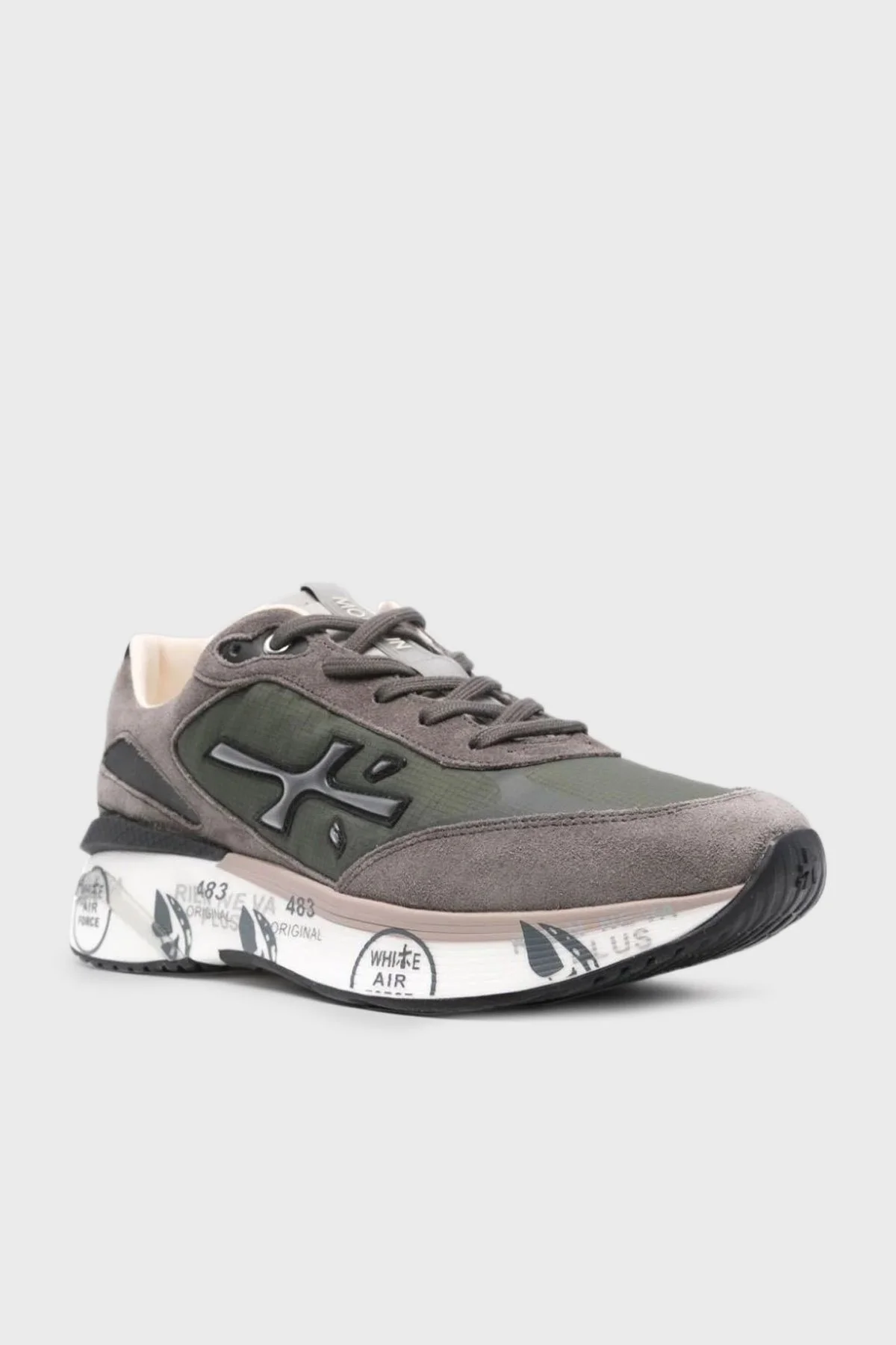 Premiata Logolu Hakiki Deri Karışımlı Sneaker Erkek Ayakkabı MOERUN 7106 Haki-Füme - 2