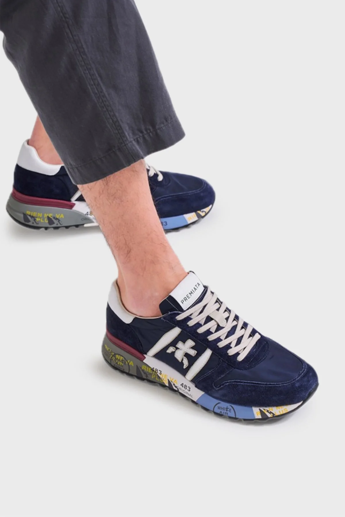 Premiata Logolu Hakiki Deri Sneaker Erkek Ayakkabı LANDER 5675 LACİVERT - 2