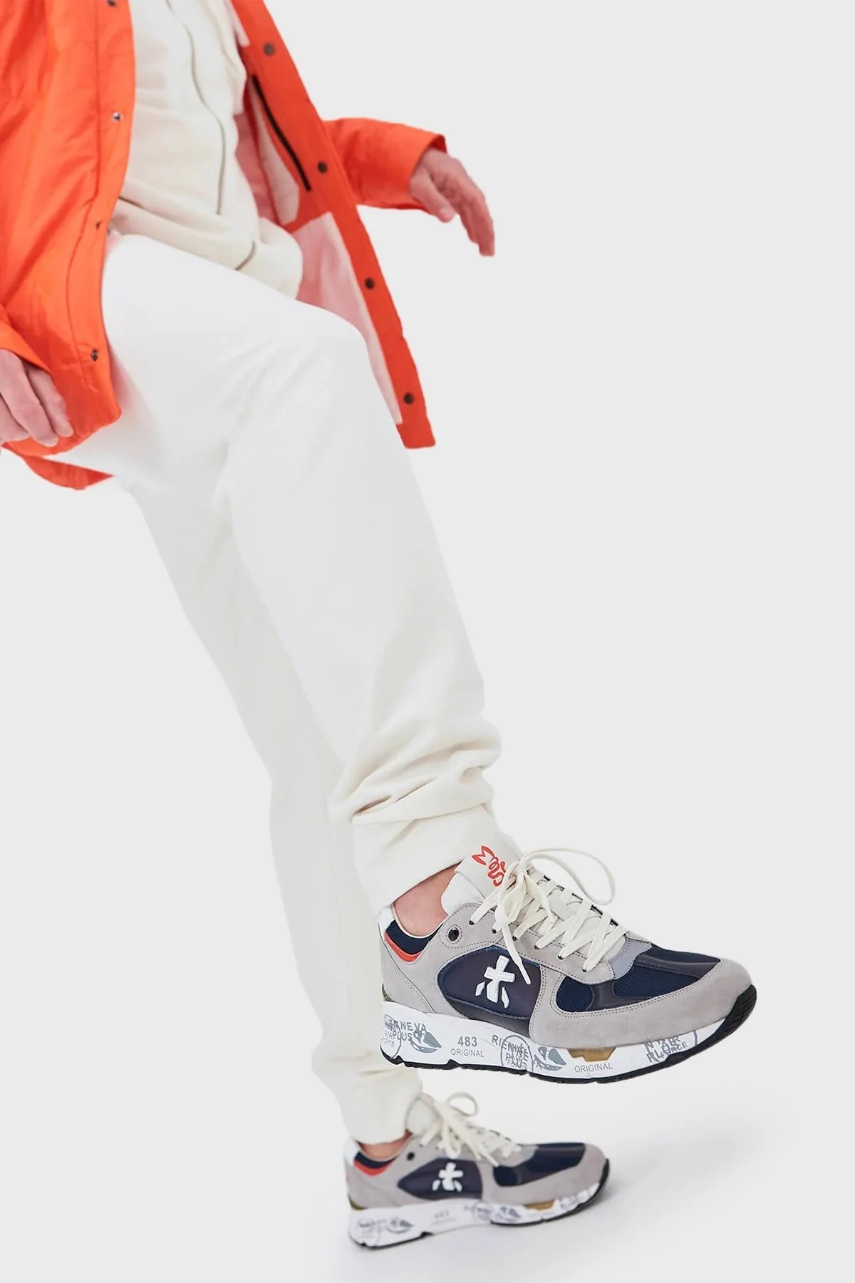 Premiata Logolu Hakiki Deri Sneaker Erkek Ayakkabı MASE 6154 GRİ-LACİVERT - 2