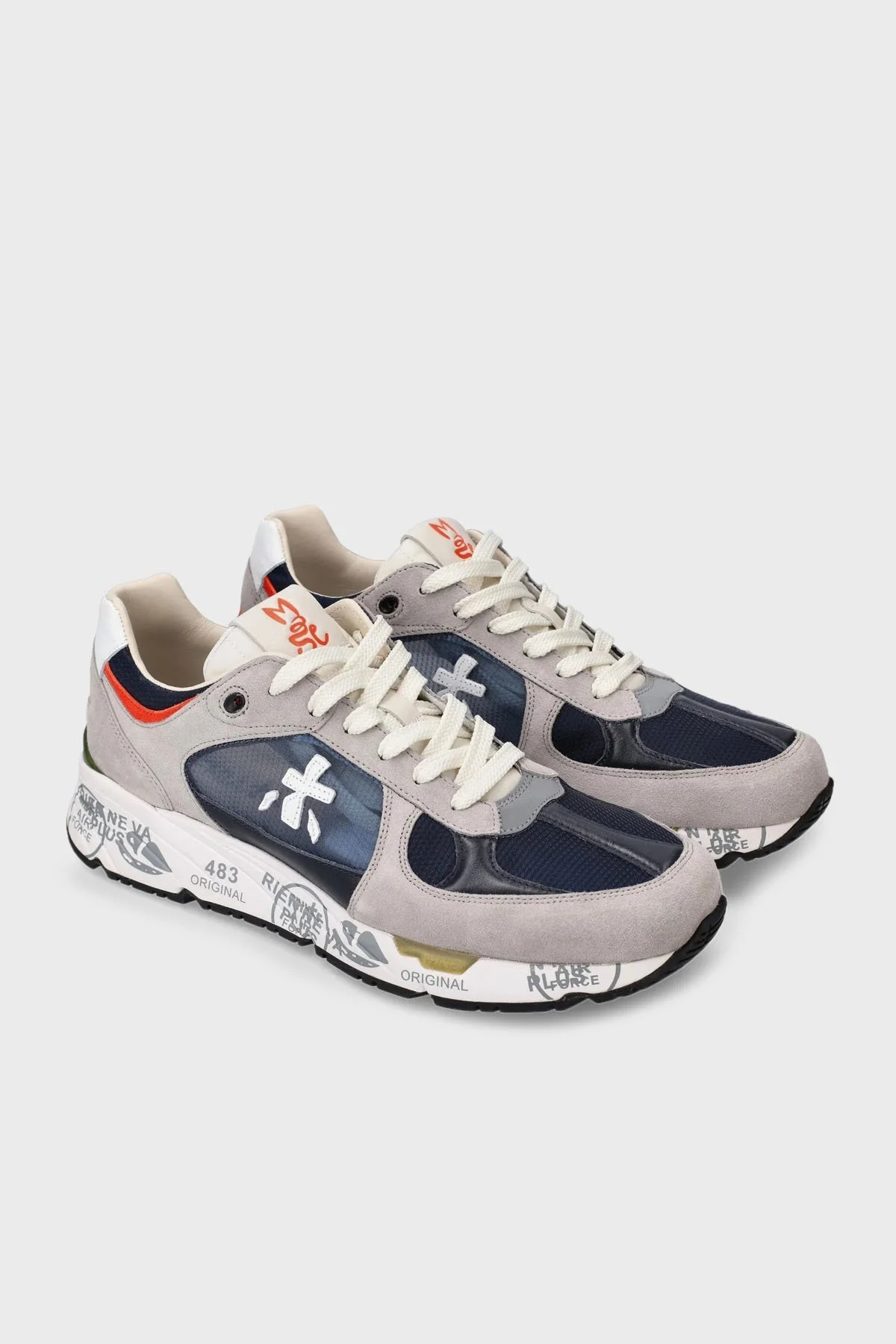 Premiata Logolu Hakiki Deri Sneaker Erkek Ayakkabı MASE 6154 GRİ-LACİVERT - 4