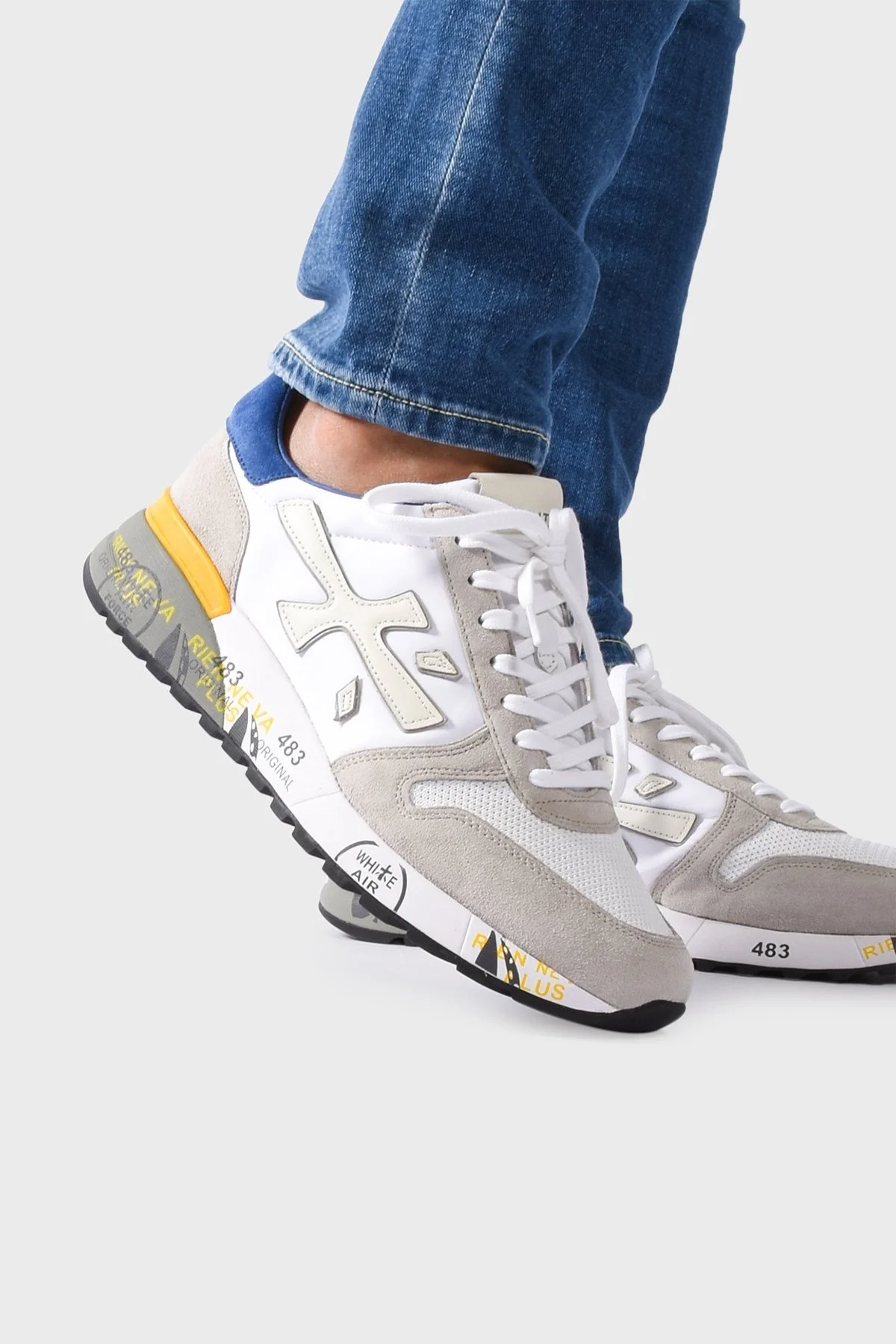 Premiata Logolu Hakiki Deri Sneaker Erkek Ayakkabı MICK 6168 BEYAZ-GRİ - 2