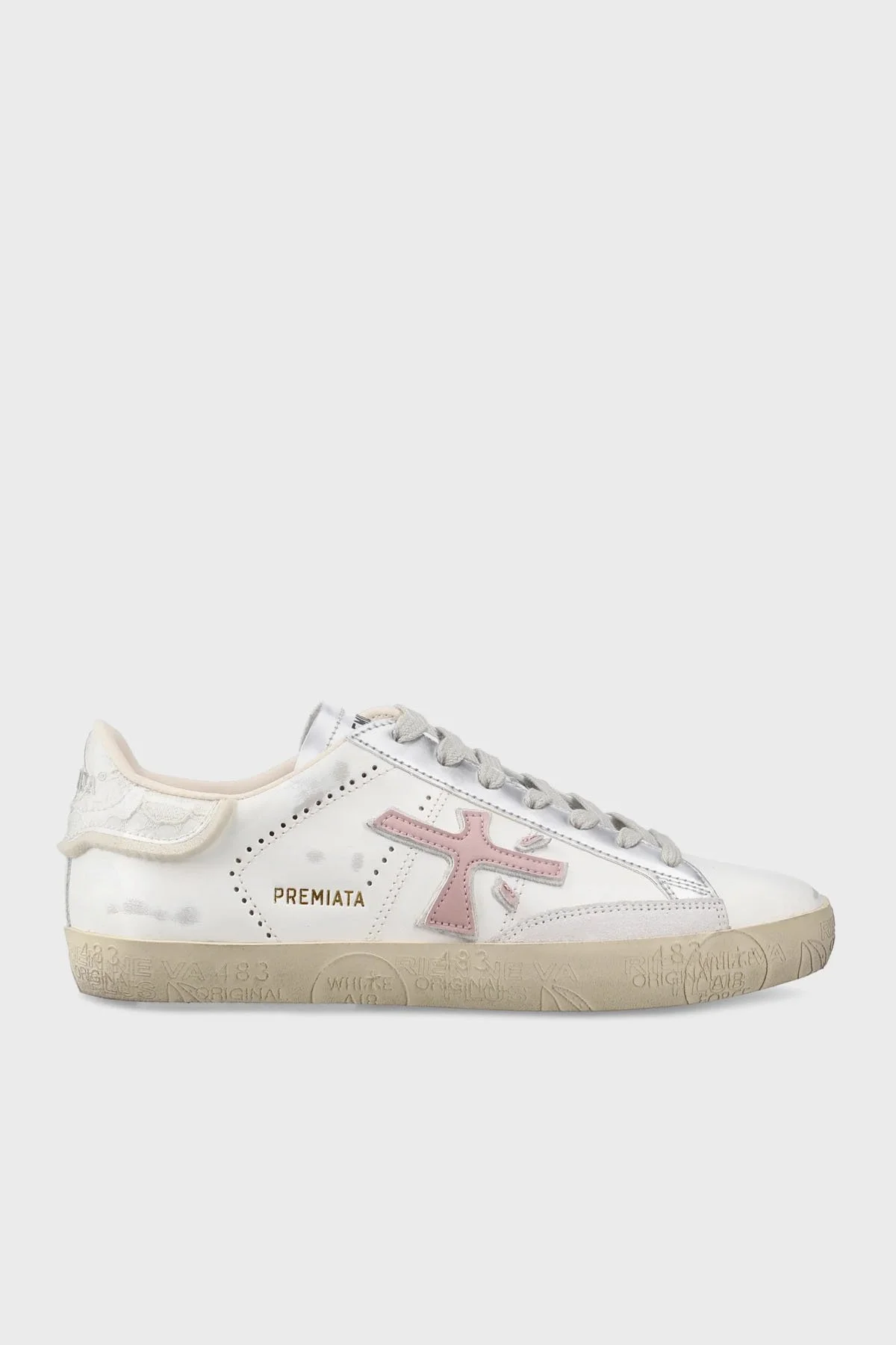 Premiata Logolu Hakiki Deri Vintage Sneaker Bayan Ayakkabı STEVEND 7281 EKRU - 7