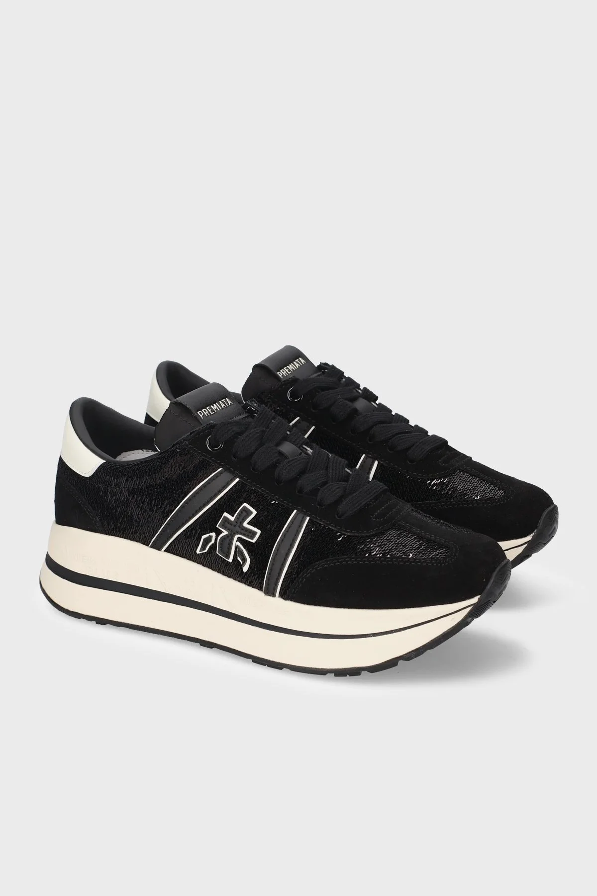 Premiata Logolu Kalın Taban Sneaker Kadın Ayakkabı BETHCOIN 8504 Siyah - 2