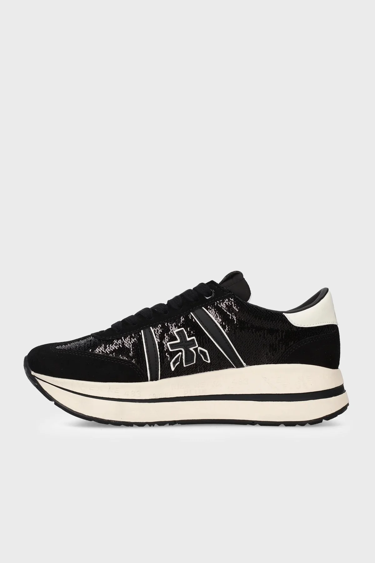 Premiata Logolu Kalın Taban Sneaker Kadın Ayakkabı BETHCOIN 8504 Siyah - 3