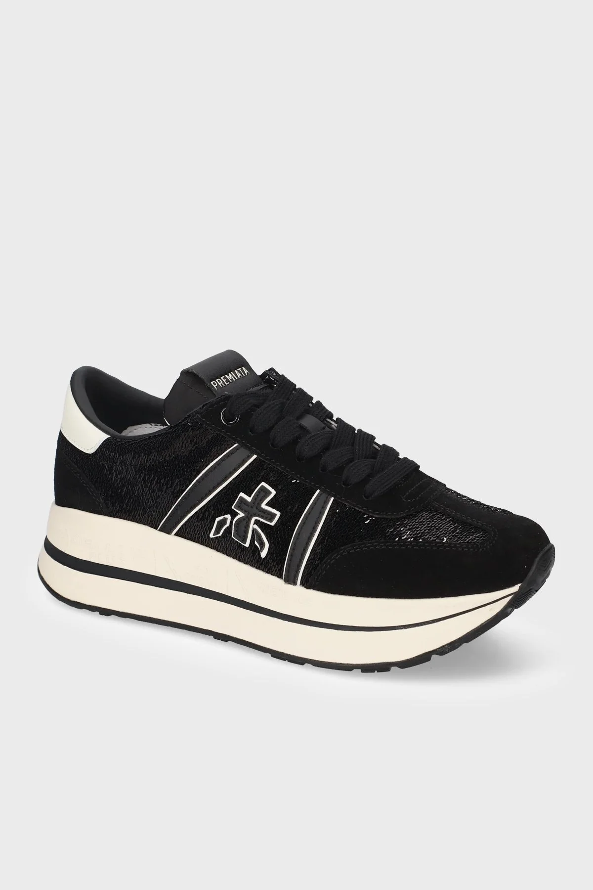 Premiata Logolu Kalın Taban Sneaker Kadın Ayakkabı BETHCOIN 8504 Siyah - 4