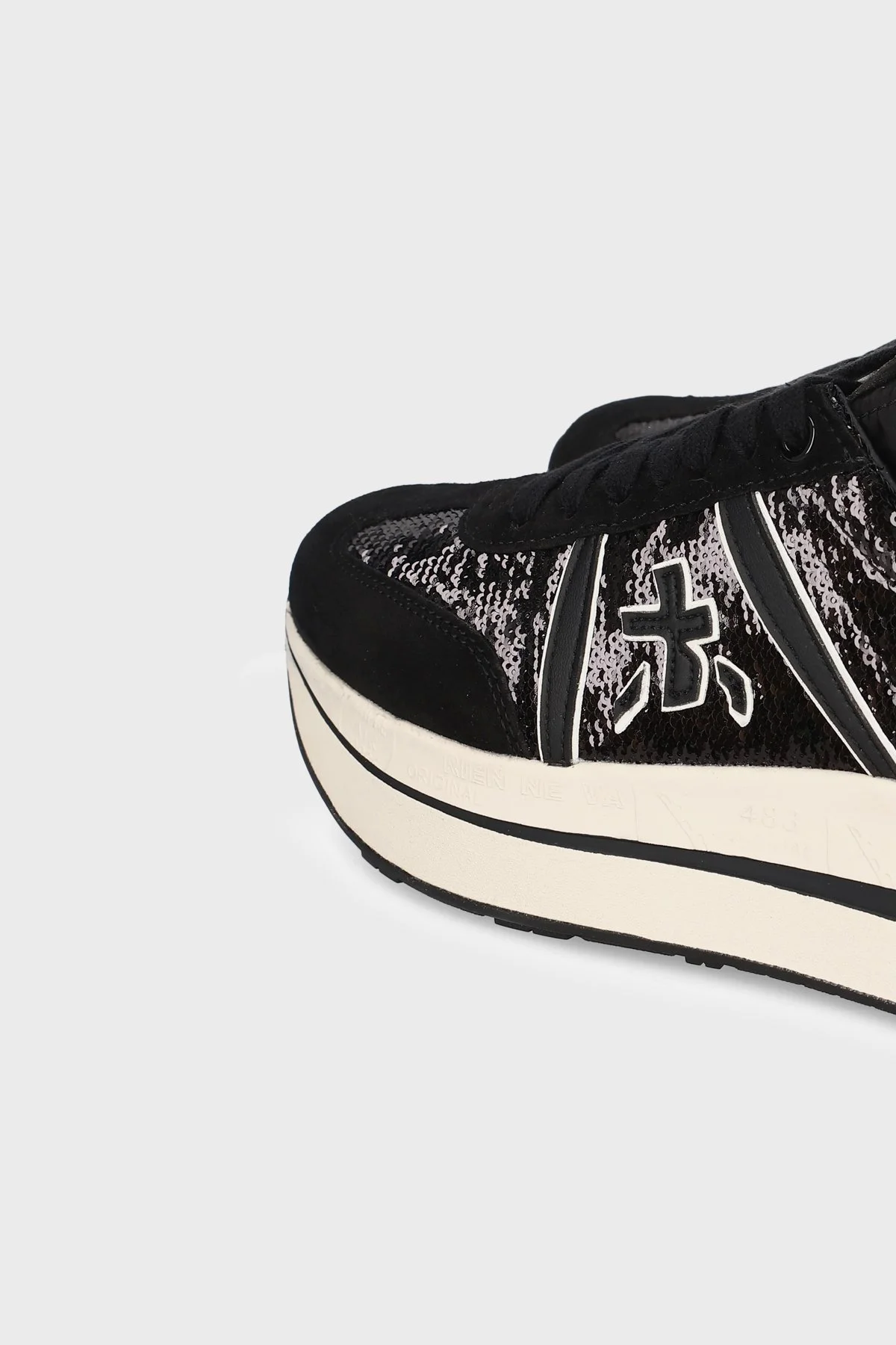 Premiata Logolu Kalın Taban Sneaker Kadın Ayakkabı BETHCOIN 8504 Siyah - 6