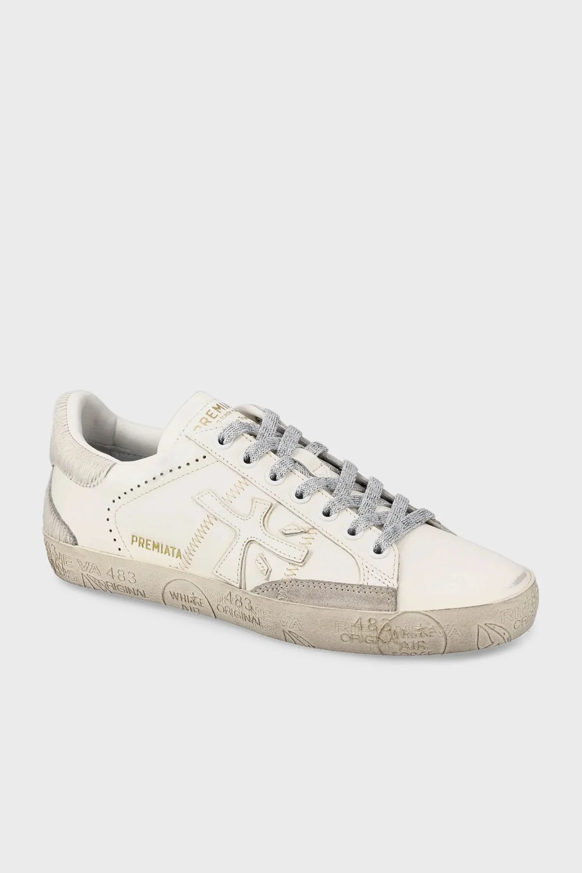 Premiata Simli Bağcık Detaylı Deri Logolu Sneaker Bayan Ayakkabı STEVEND 7608 EKRU - 4