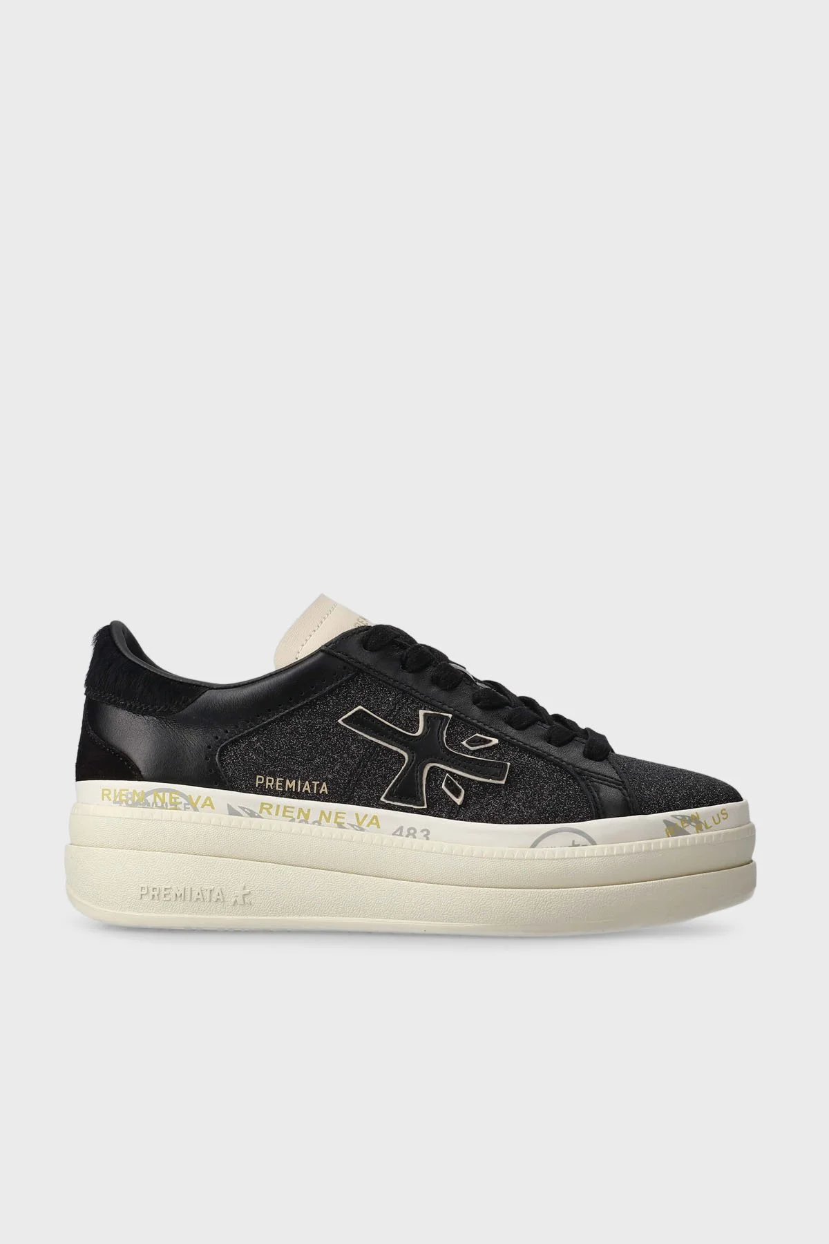 Premiata Simli Deri Karışımlı Sneaker Kadın Ayakkabı CLAUDIA 7755 SİYAH - 1