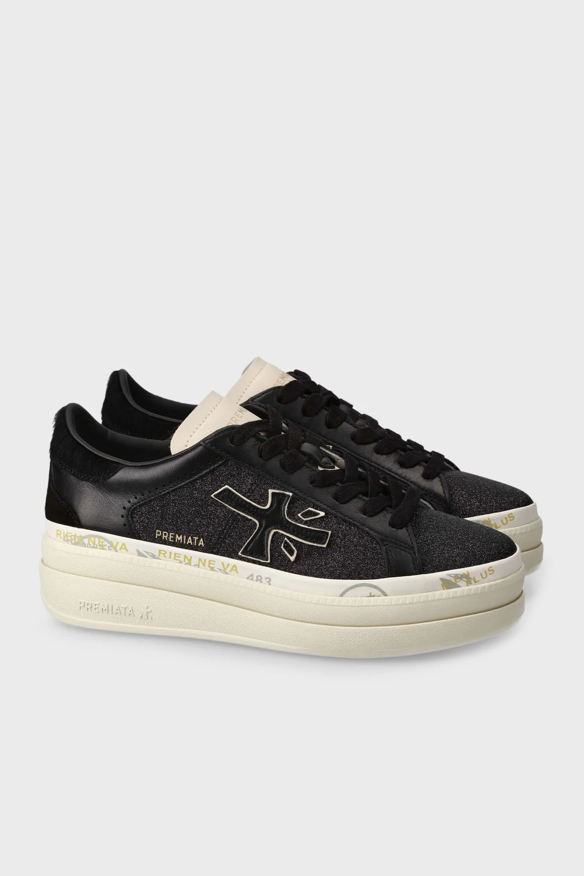 Premiata Simli Deri Karışımlı Sneaker Kadın Ayakkabı CLAUDIA 7755 SİYAH - 2