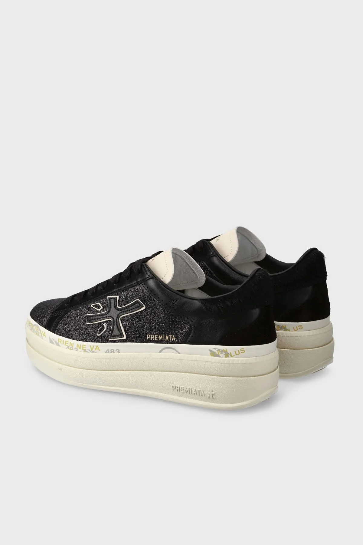 Premiata Simli Deri Karışımlı Sneaker Kadın Ayakkabı CLAUDIA 7755 SİYAH - 4