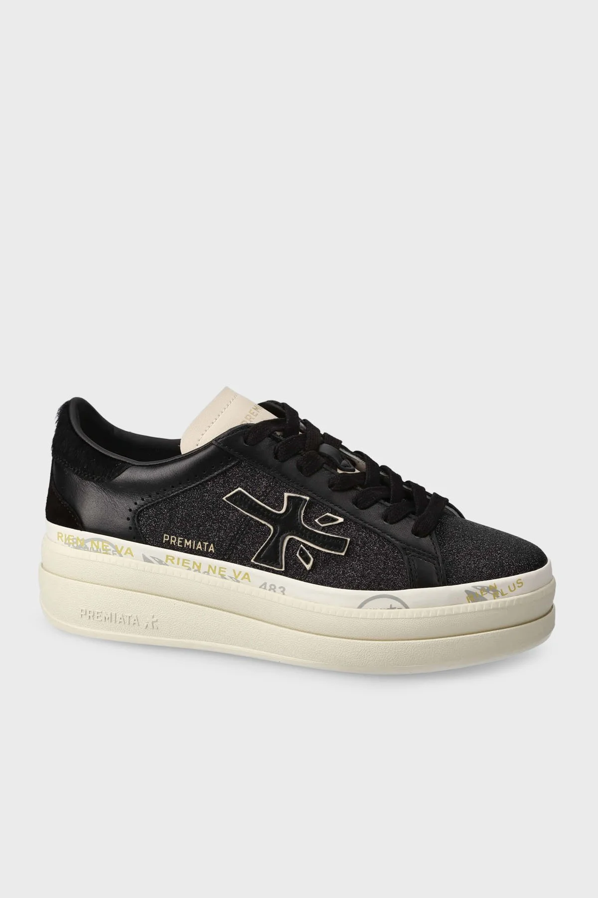Premiata Simli Deri Karışımlı Sneaker Kadın Ayakkabı CLAUDIA 7755 SİYAH - 6