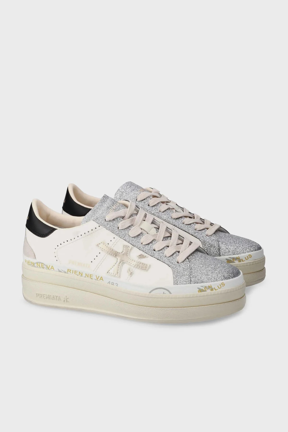 Premiata Simli Deri Karışımlı Sneaker Bayan Ayakkabı CLAUDIA 7756 BEYAZ - 2