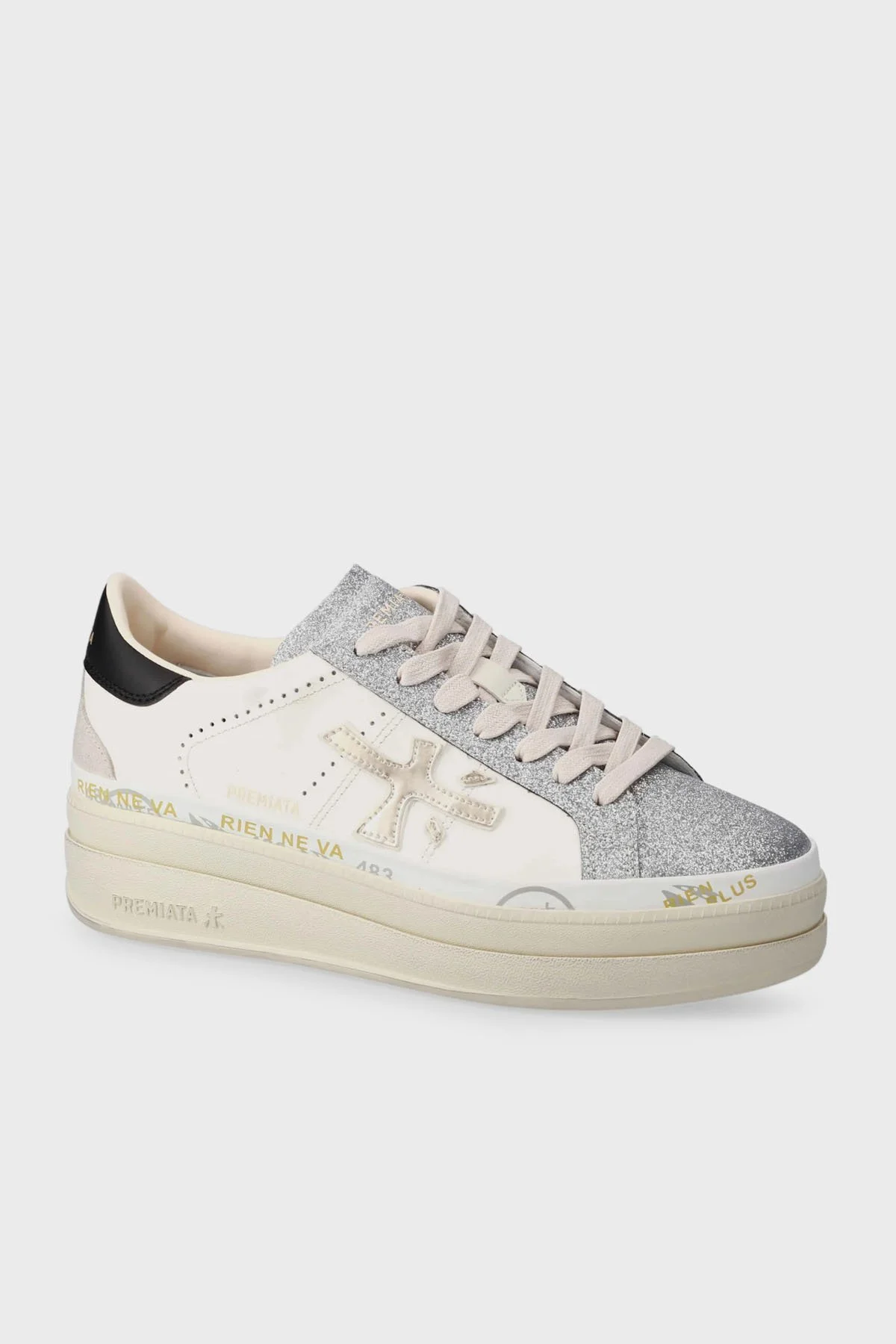 Premiata Simli Deri Karışımlı Sneaker Kadın Ayakkabı CLAUDIA 7756 BEYAZ - 3