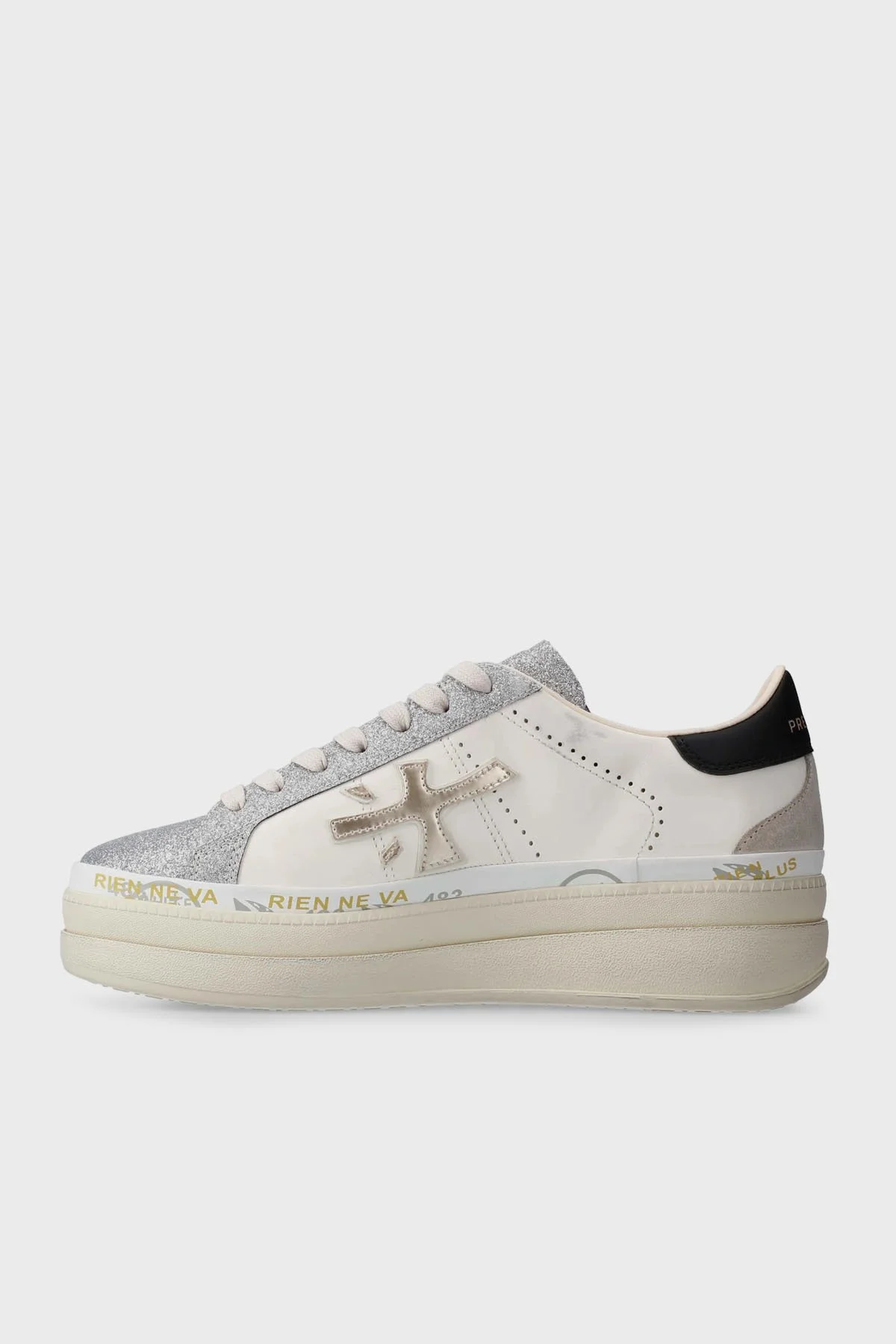 Premiata Simli Deri Karışımlı Sneaker Kadın Ayakkabı CLAUDIA 7756 BEYAZ - 5