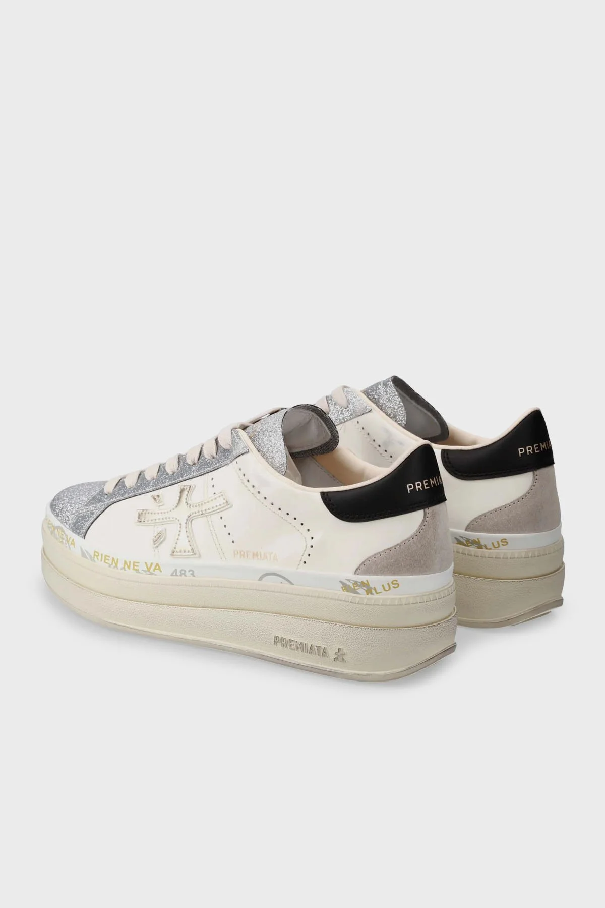 Premiata Simli Deri Karışımlı Sneaker Kadın Ayakkabı CLAUDIA 7756 BEYAZ - 6