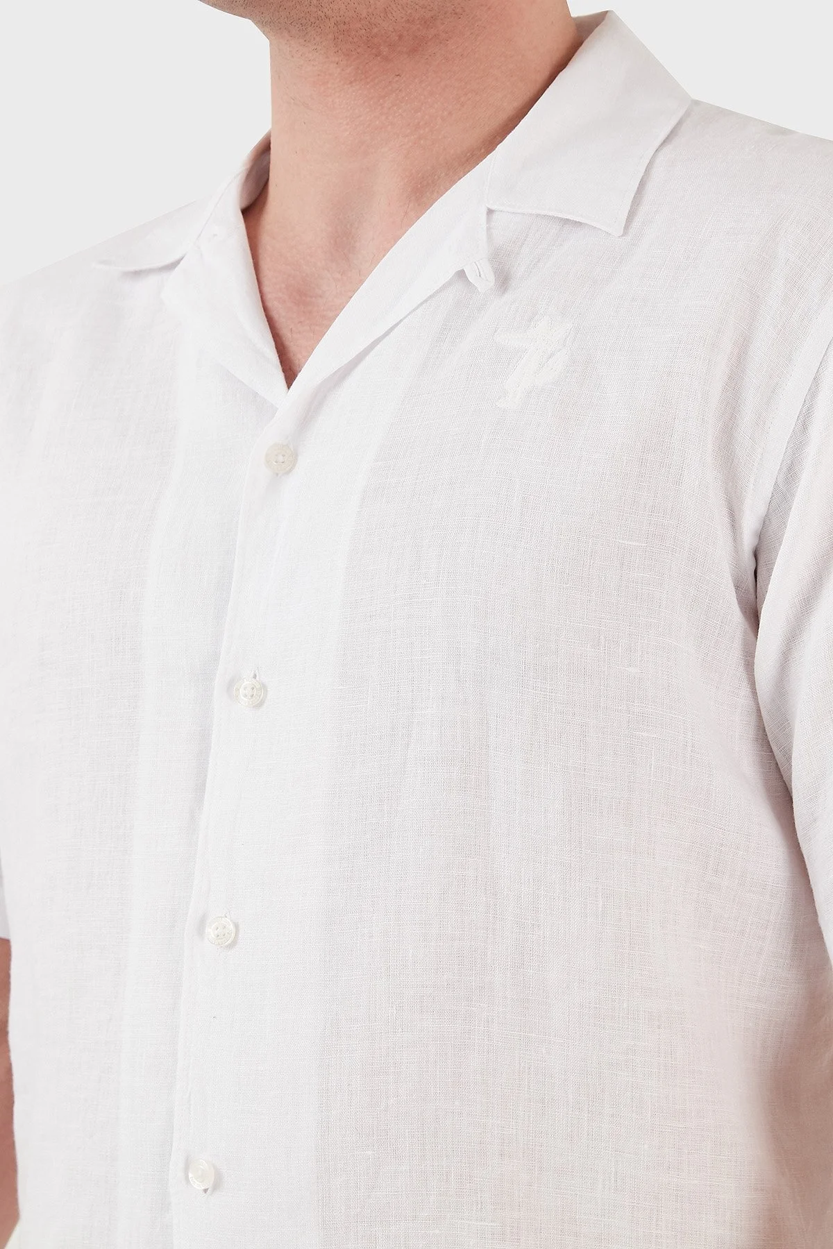 Ruck & Maul Apaş Yaka Kısa Kollu % 100 Keten Erkek Gömlek RMM02D000008 BEYAZ - 2