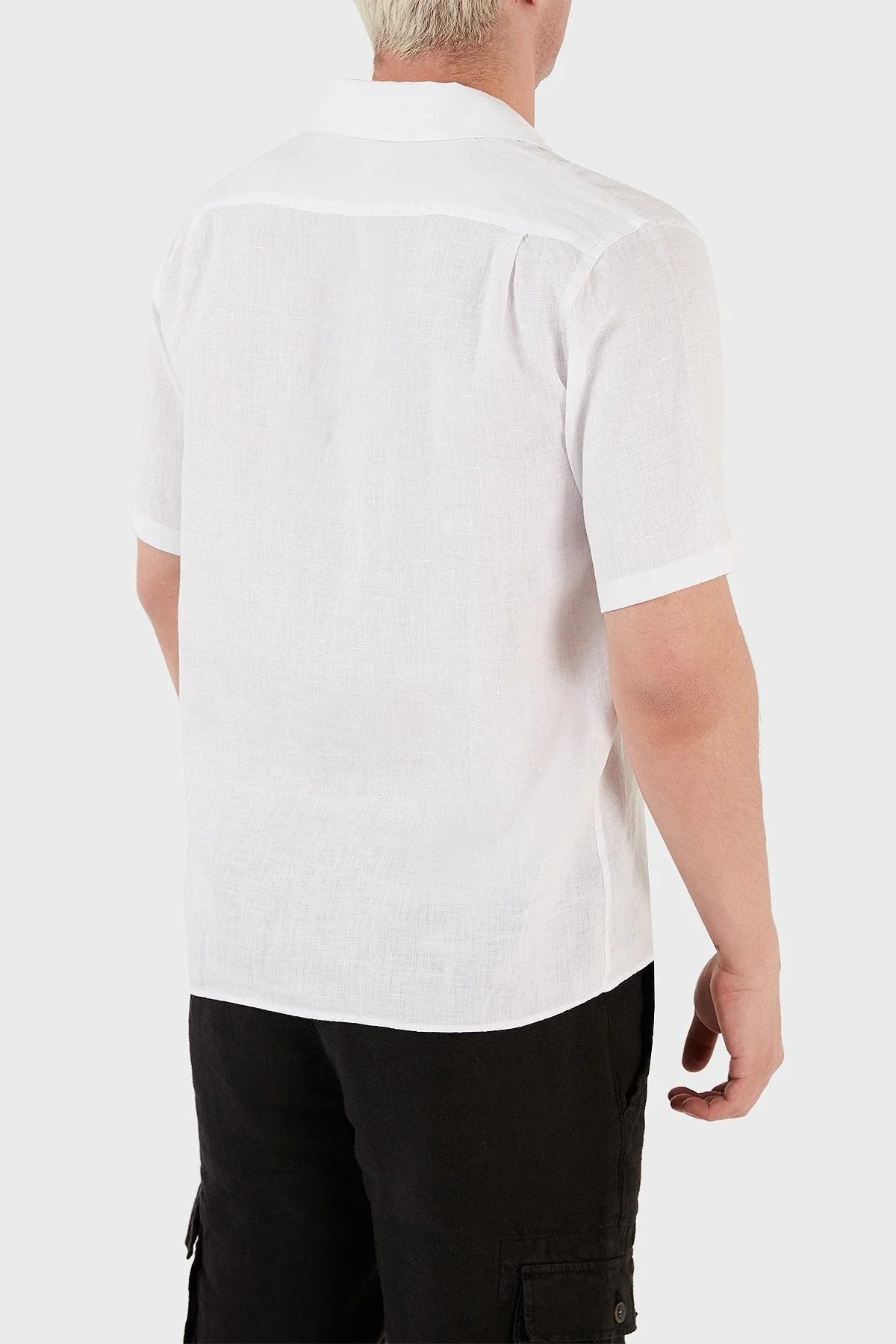 Ruck & Maul Apaş Yaka Kısa Kollu % 100 Keten Erkek Gömlek RMM02D000008 BEYAZ - 4