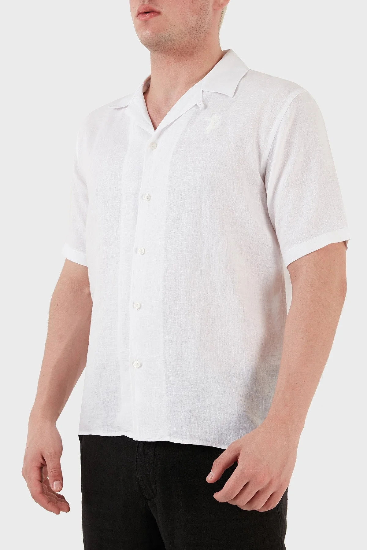 Ruck & Maul Apaş Yaka Kısa Kollu % 100 Keten Erkek Gömlek RMM02D000008 BEYAZ - 5