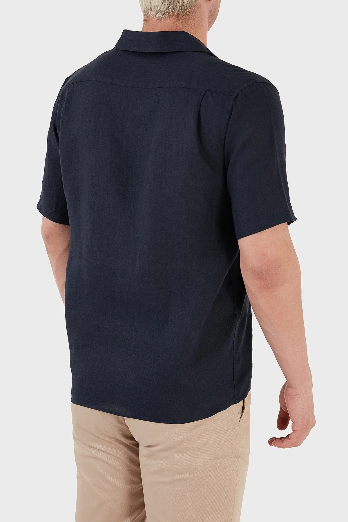 Ruck & Maul Apaş Yaka Kısa Kollu % 100 Keten Erkek Gömlek RMM02D000008 LACİVERT - 5