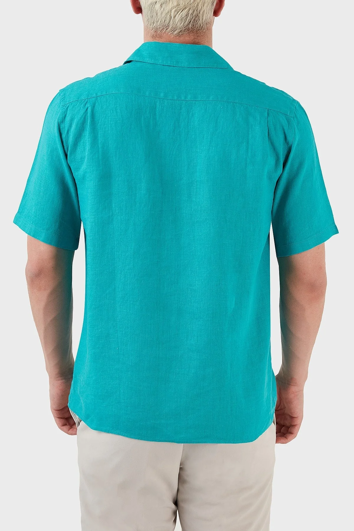 Ruck & Maul Apaş Yaka Kısa Kollu % 100 Keten Erkek Gömlek RMM02D000008 TURKUAZ - 5