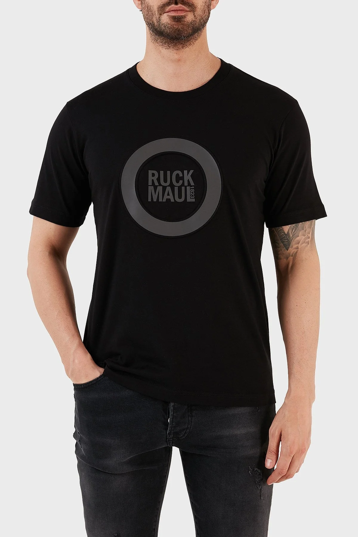 Ruck & Maul Baskılı Bisiklet Yaka % 100 Pamuk Regular Fit Erkek T Shirt RMM03B000006 23318 SİYAH - 1