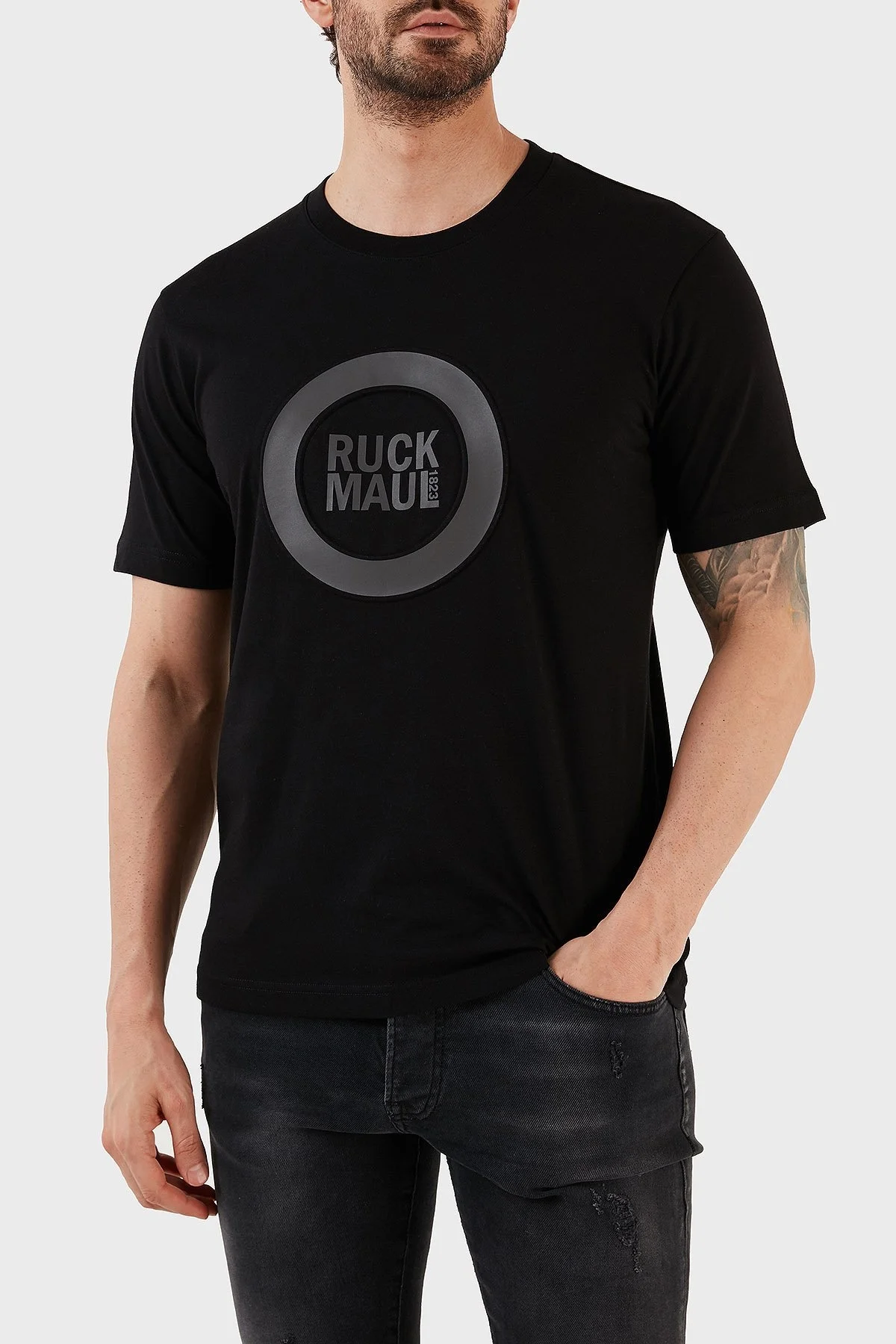Ruck & Maul Baskılı Bisiklet Yaka % 100 Pamuk Regular Fit Erkek T Shirt RMM03B000006 23318 SİYAH - 2