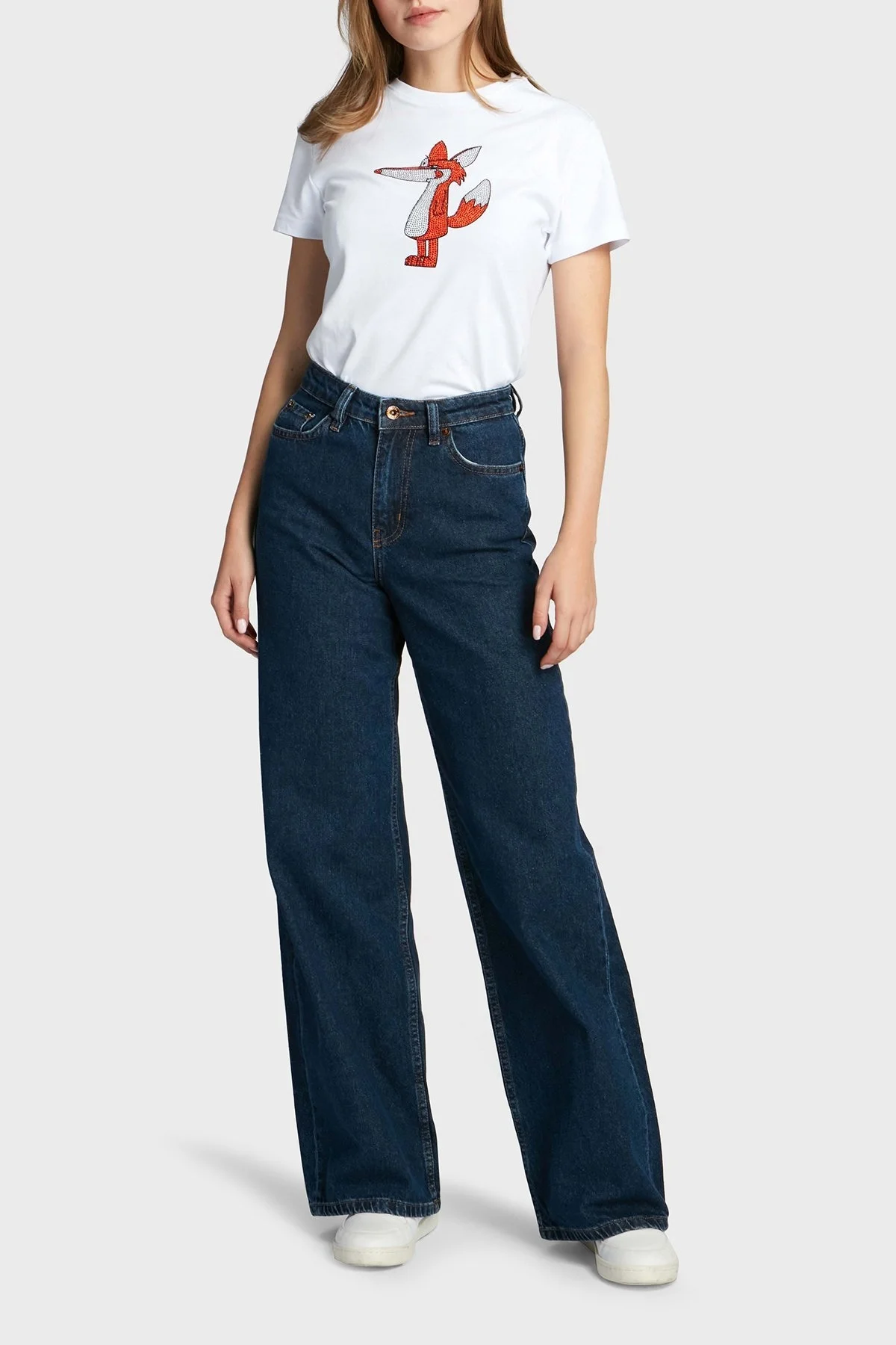 Ruck & Maul Baskılı Bisiklet Yaka Pamuklu Regular Fit Bayan T Shirt RMW03B000005 23605 BEYAZ - 2