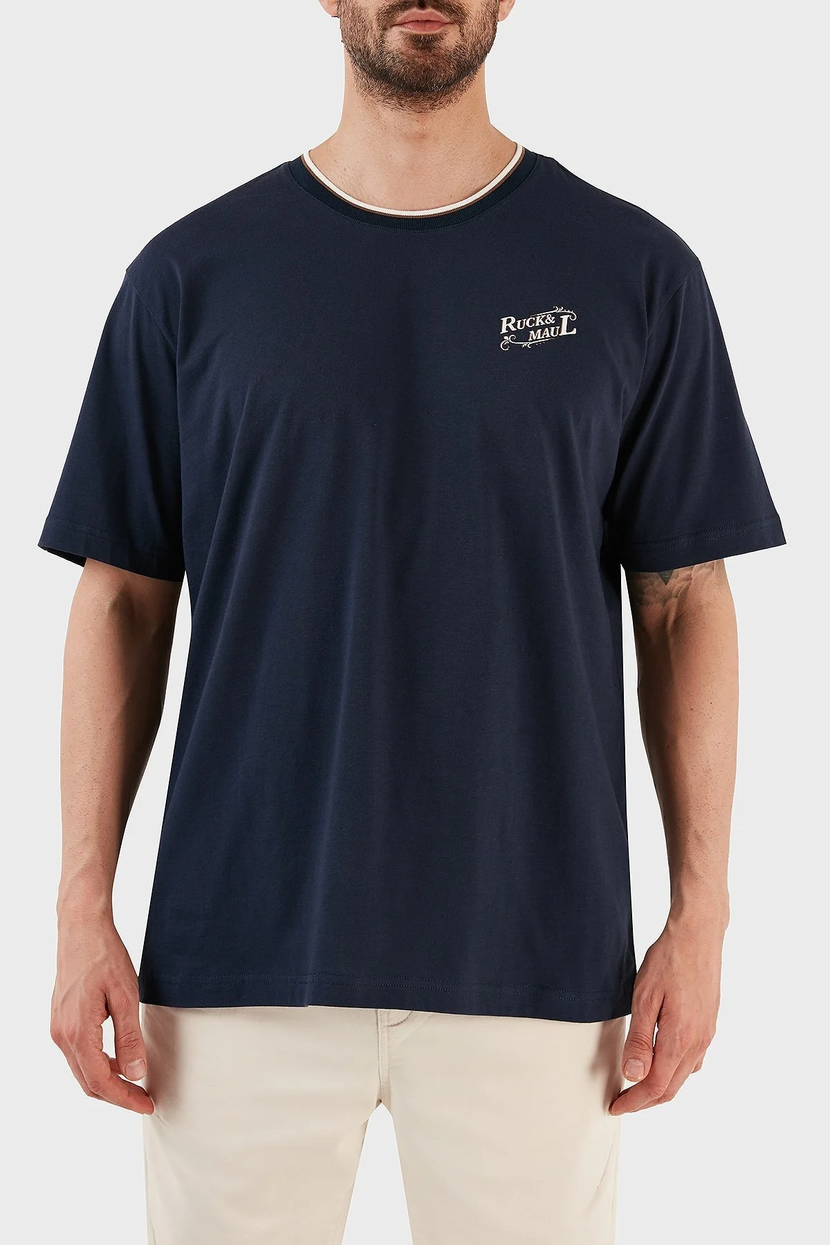 Ruck & Maul Bisiklet Yaka % 100 Pamuk Regular Fit Erkek T Shirt RMM030007037 22020 LACİVERT - 1