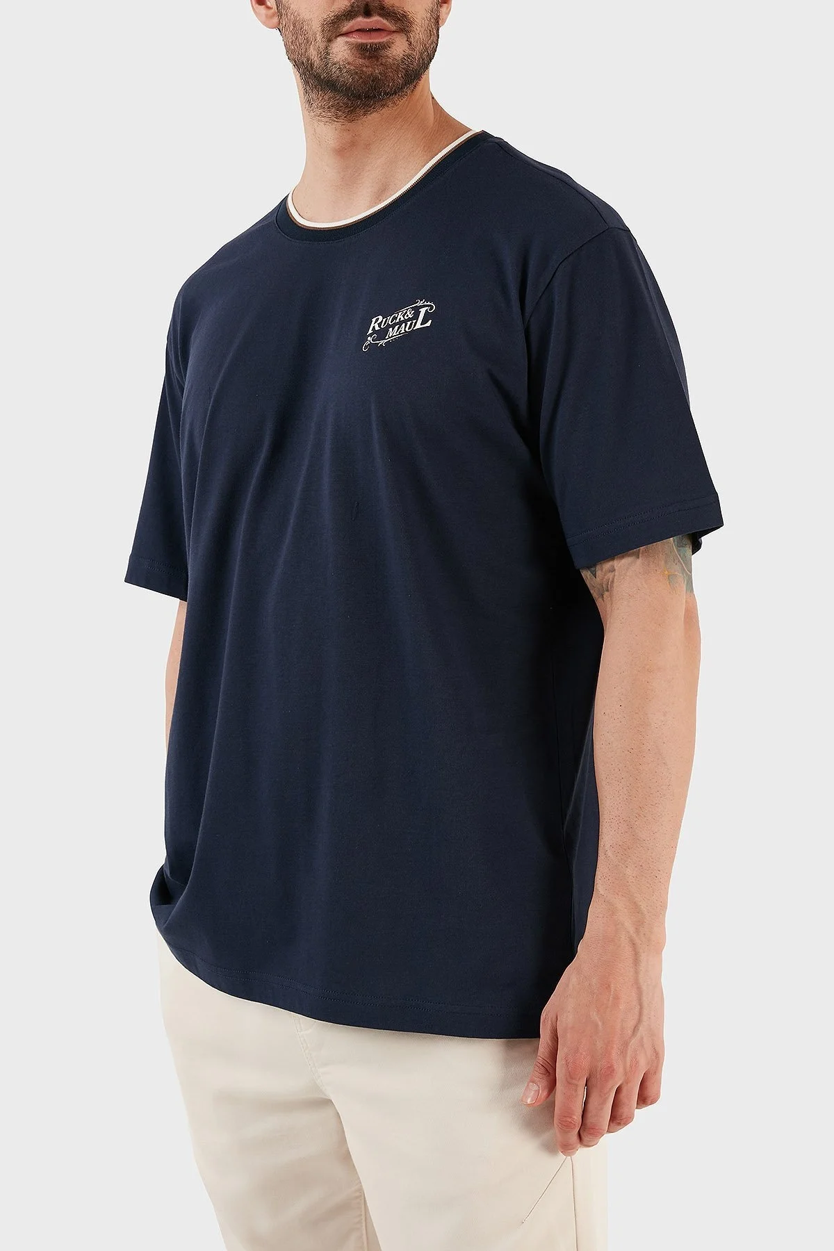 Ruck & Maul Bisiklet Yaka % 100 Pamuk Regular Fit Erkek T Shirt RMM030007037 22020 LACİVERT - 2