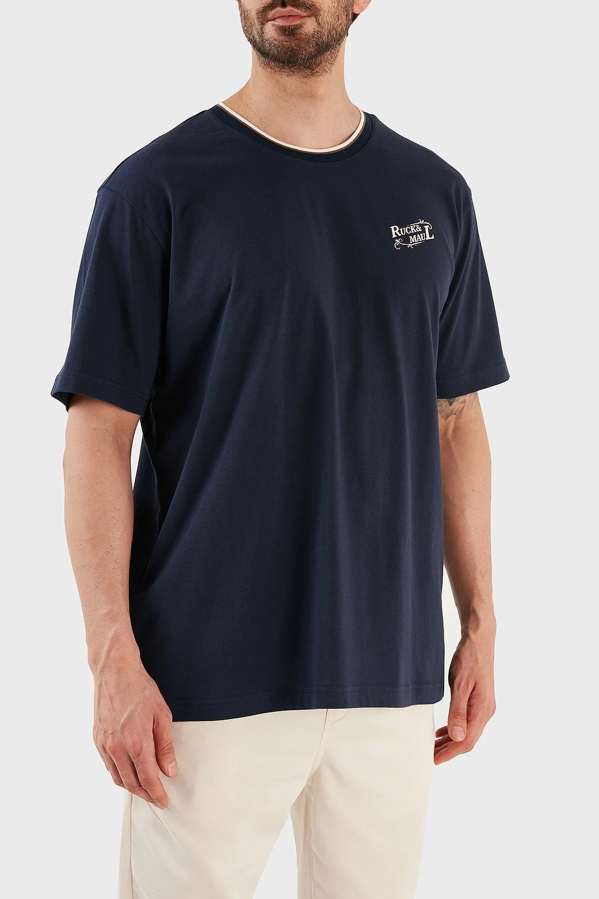 Ruck & Maul Bisiklet Yaka % 100 Pamuk Regular Fit Erkek T Shirt RMM030007037 22020 LACİVERT - 3