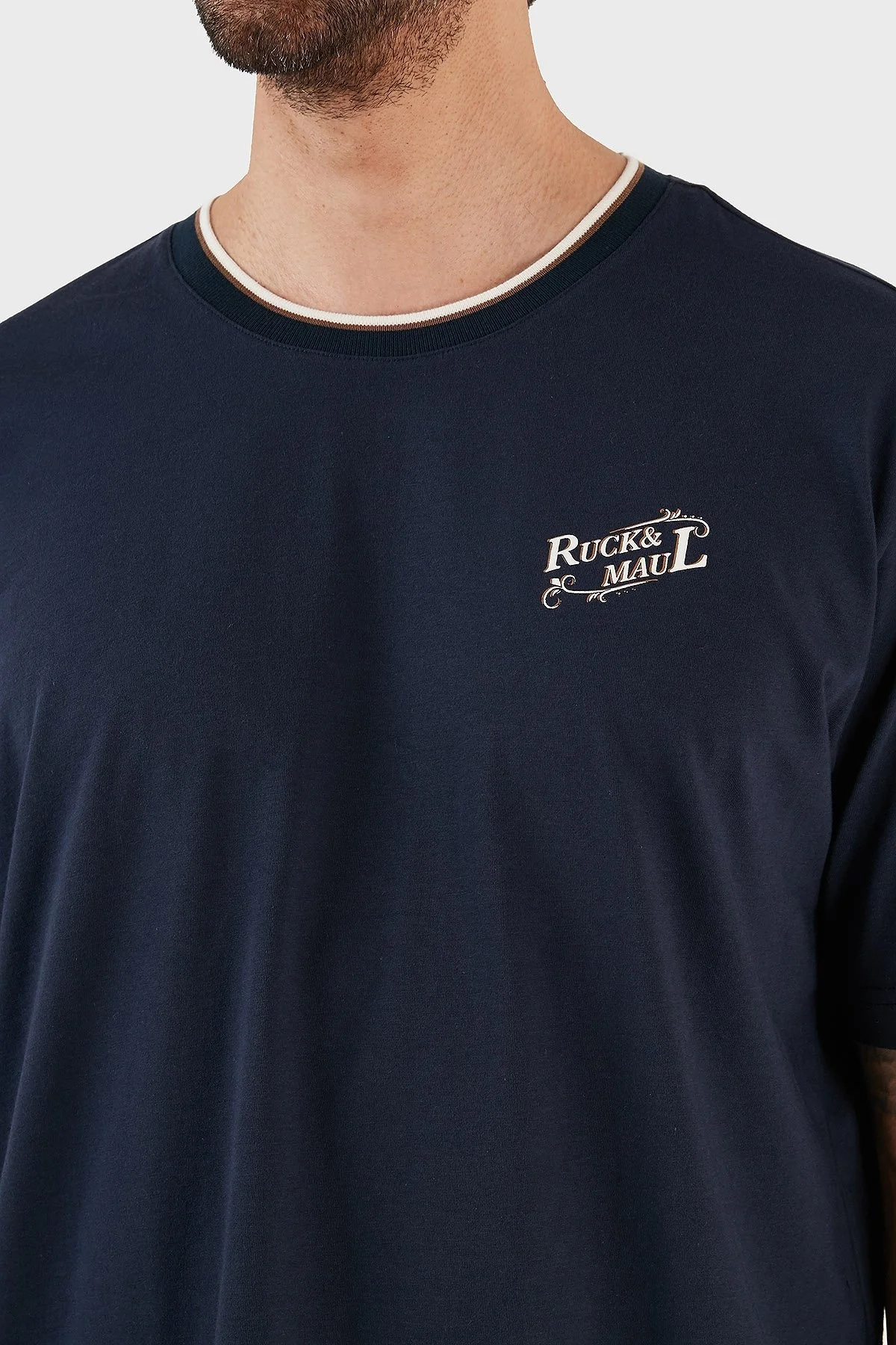 Ruck & Maul Bisiklet Yaka % 100 Pamuk Regular Fit Erkek T Shirt RMM030007037 22020 LACİVERT - 4