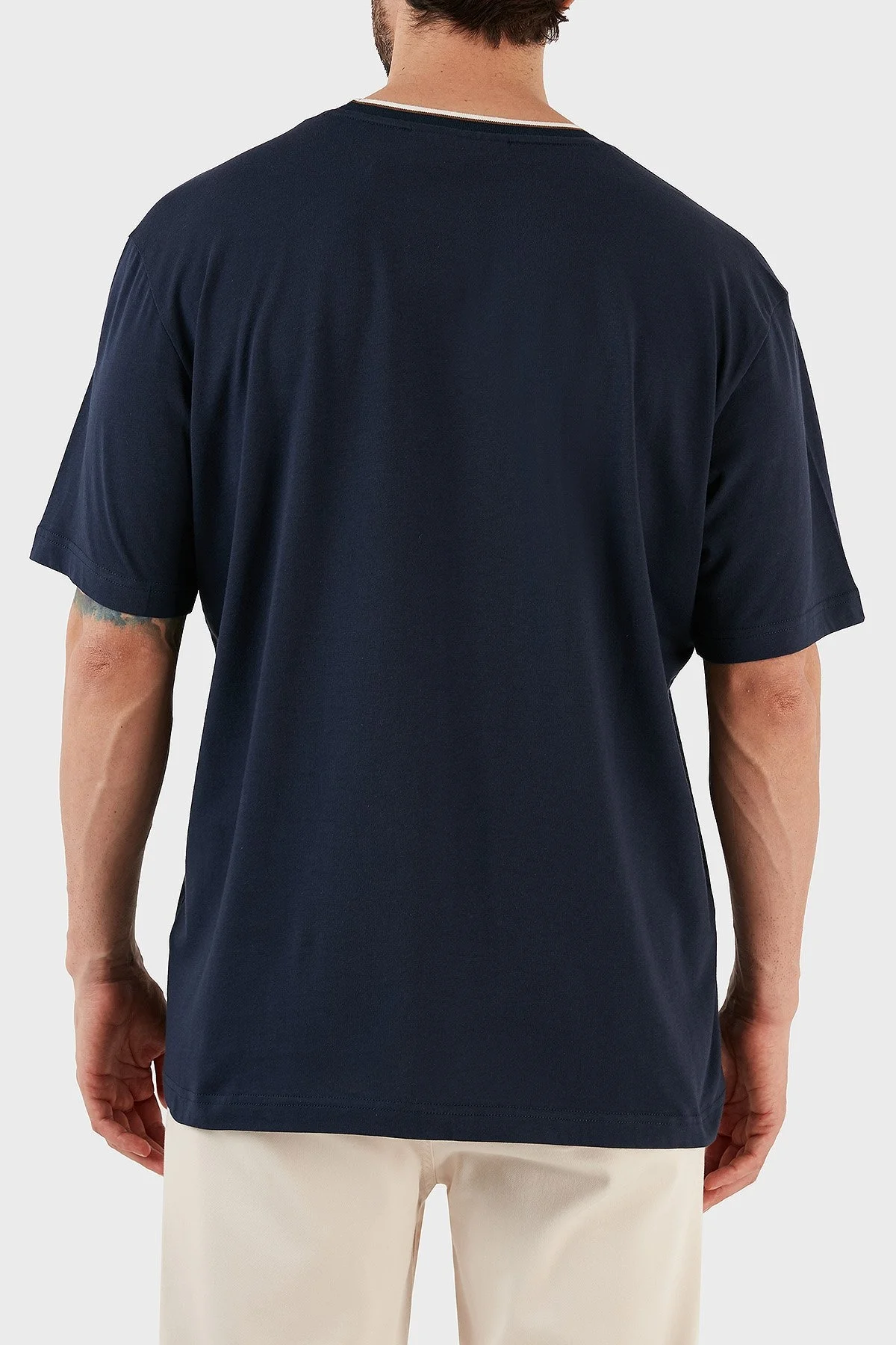 Ruck & Maul Bisiklet Yaka % 100 Pamuk Regular Fit Erkek T Shirt RMM030007037 22020 LACİVERT - 5