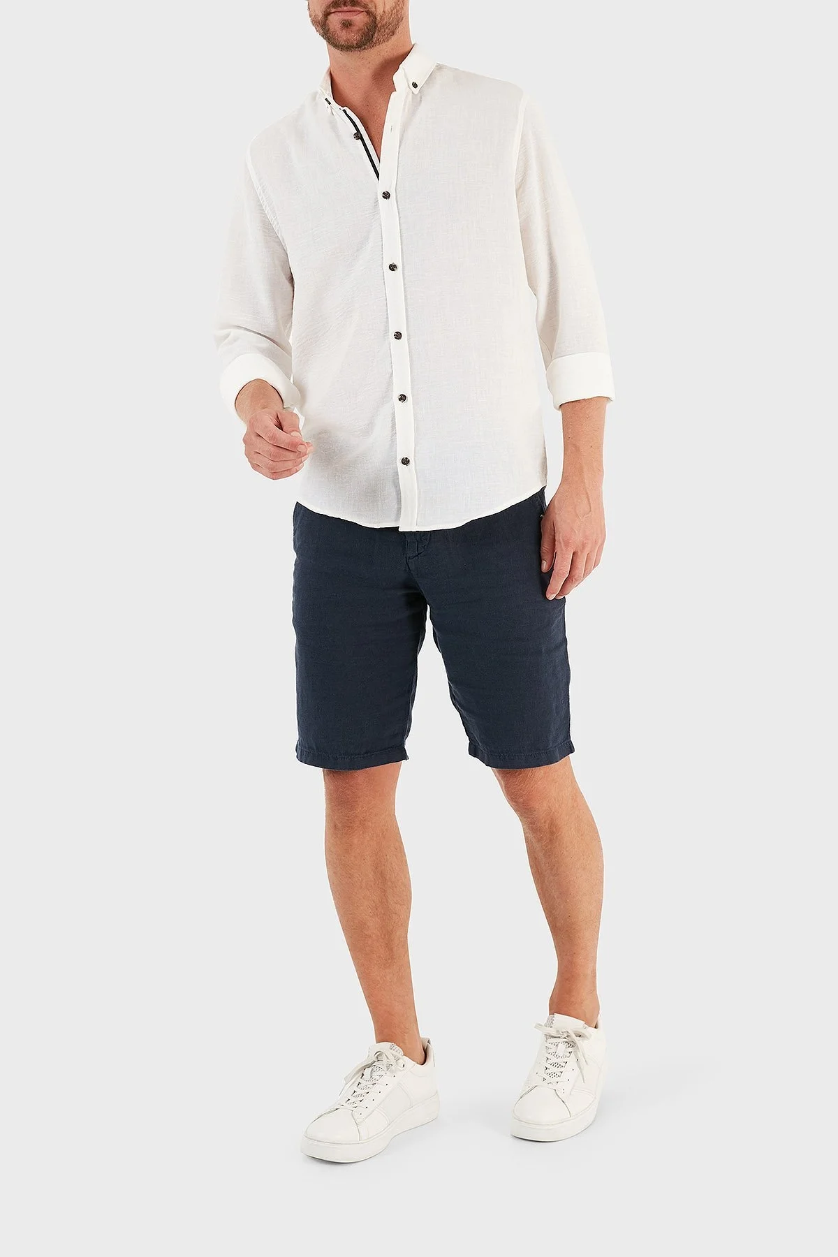 Ruck & Maul Cepli % 100 Keten Erkek Short RMM475000003 23850 LACİVERT - 1