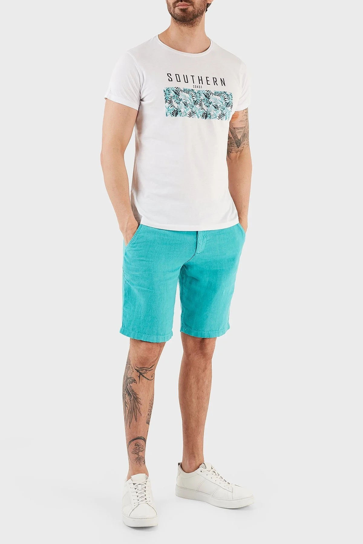 Ruck & Maul Cepli % 100 Keten Erkek Short RMM475000003 23850 PETROL - 1