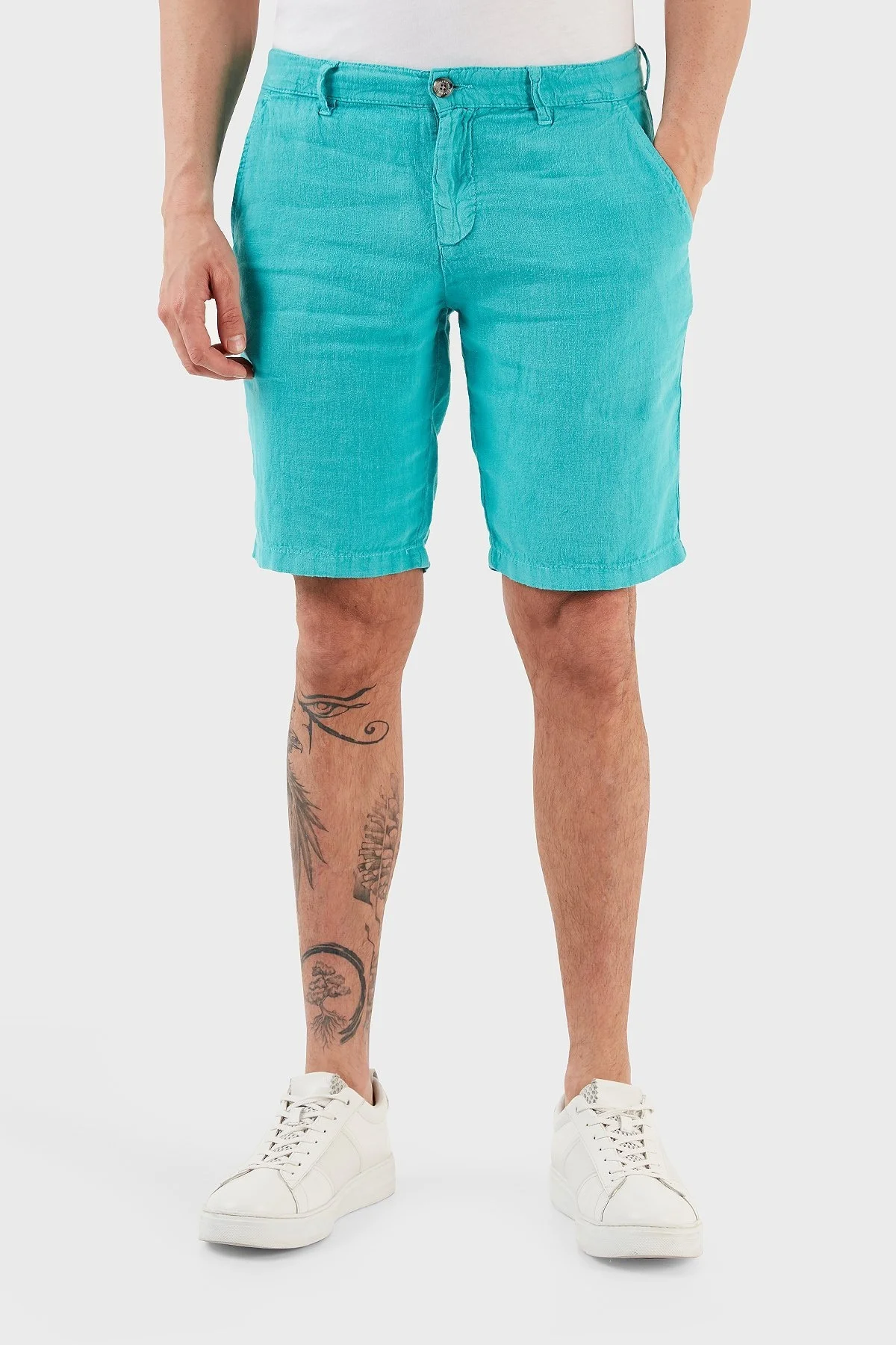 Ruck & Maul Cepli % 100 Keten Erkek Short RMM475000003 23850 PETROL - 2