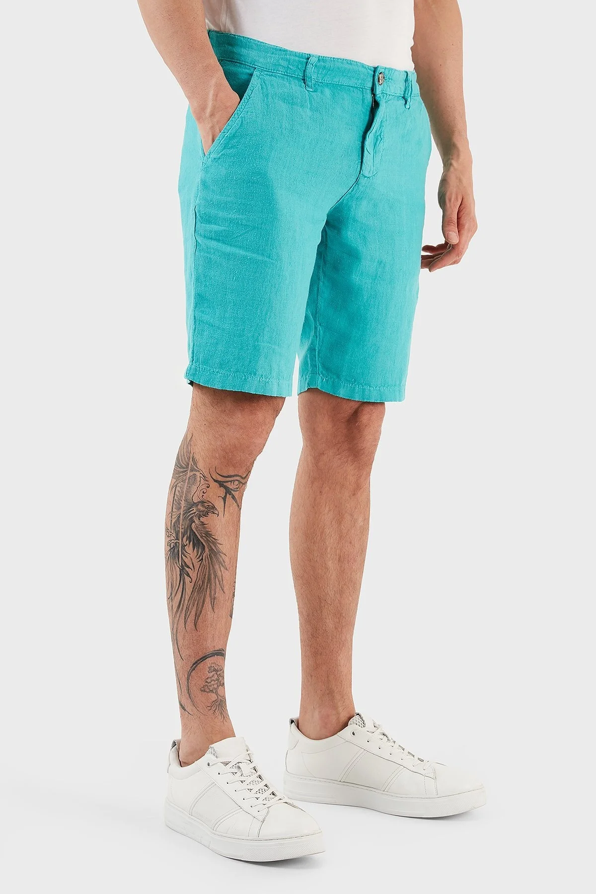 Ruck & Maul Cepli % 100 Keten Erkek Short RMM475000003 23850 PETROL - 4