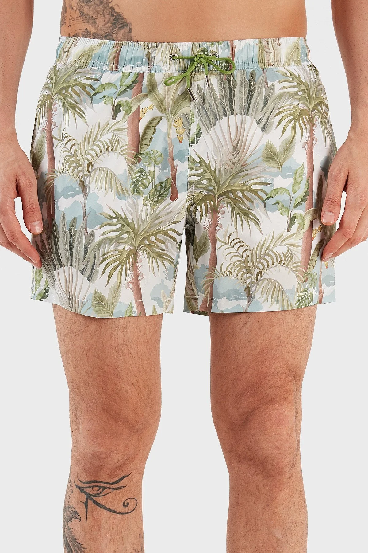 Ruck & Maul Desenli Deniz Şortu Belden Bağlamalı Cepli Erkek Mayo Short RMM465000008 23513 YEŞİL-MAVİ - 2