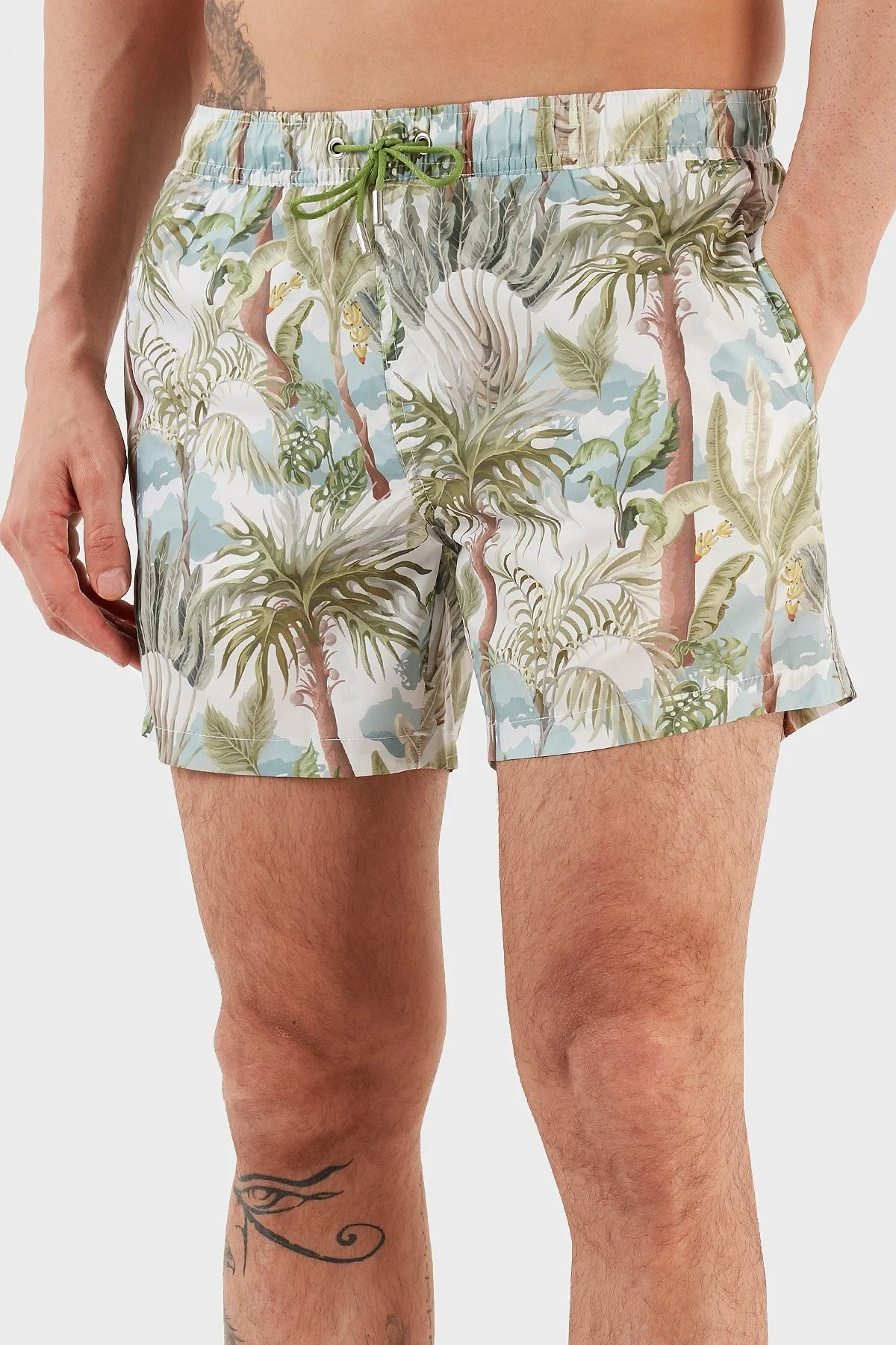 Ruck & Maul Desenli Deniz Şortu Belden Bağlamalı Cepli Erkek Mayo Short RMM465000008 23513 YEŞİL-MAVİ - 3