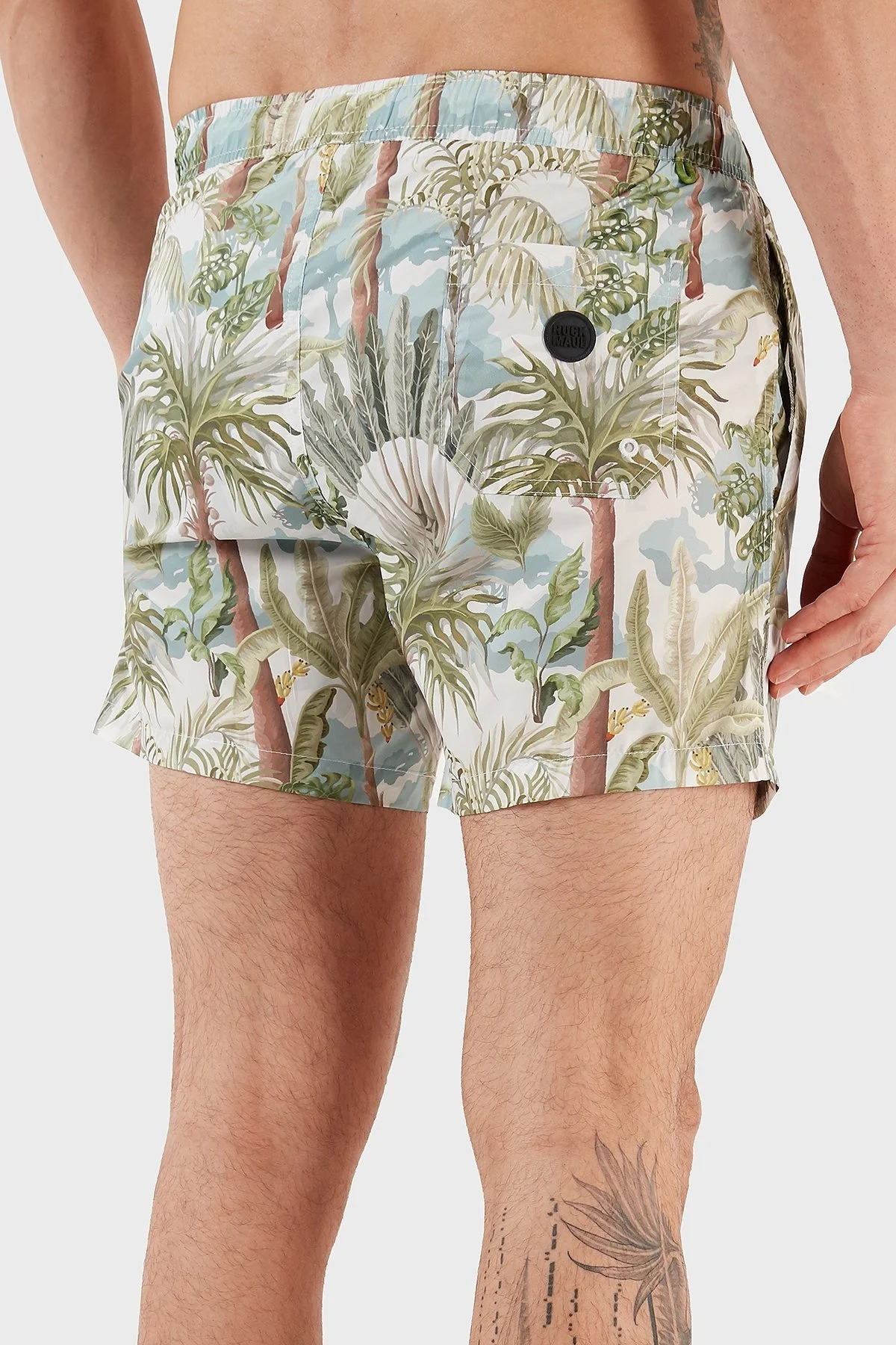 Ruck & Maul Desenli Deniz Şortu Belden Bağlamalı Cepli Erkek Mayo Short RMM465000008 23513 YEŞİL-MAVİ - 5