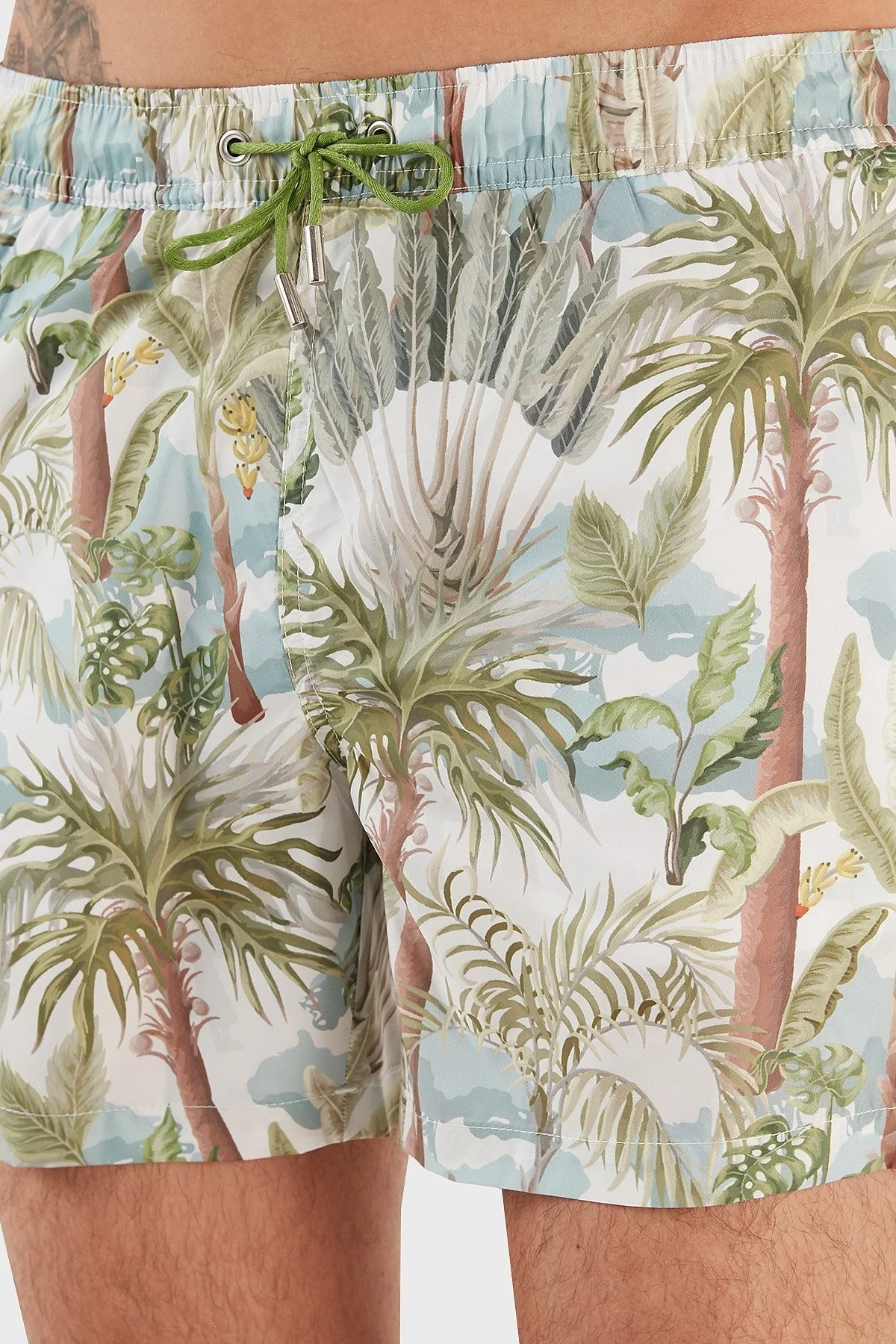 Ruck & Maul Desenli Deniz Şortu Belden Bağlamalı Cepli Erkek Mayo Short RMM465000008 23513 YEŞİL-MAVİ - 6