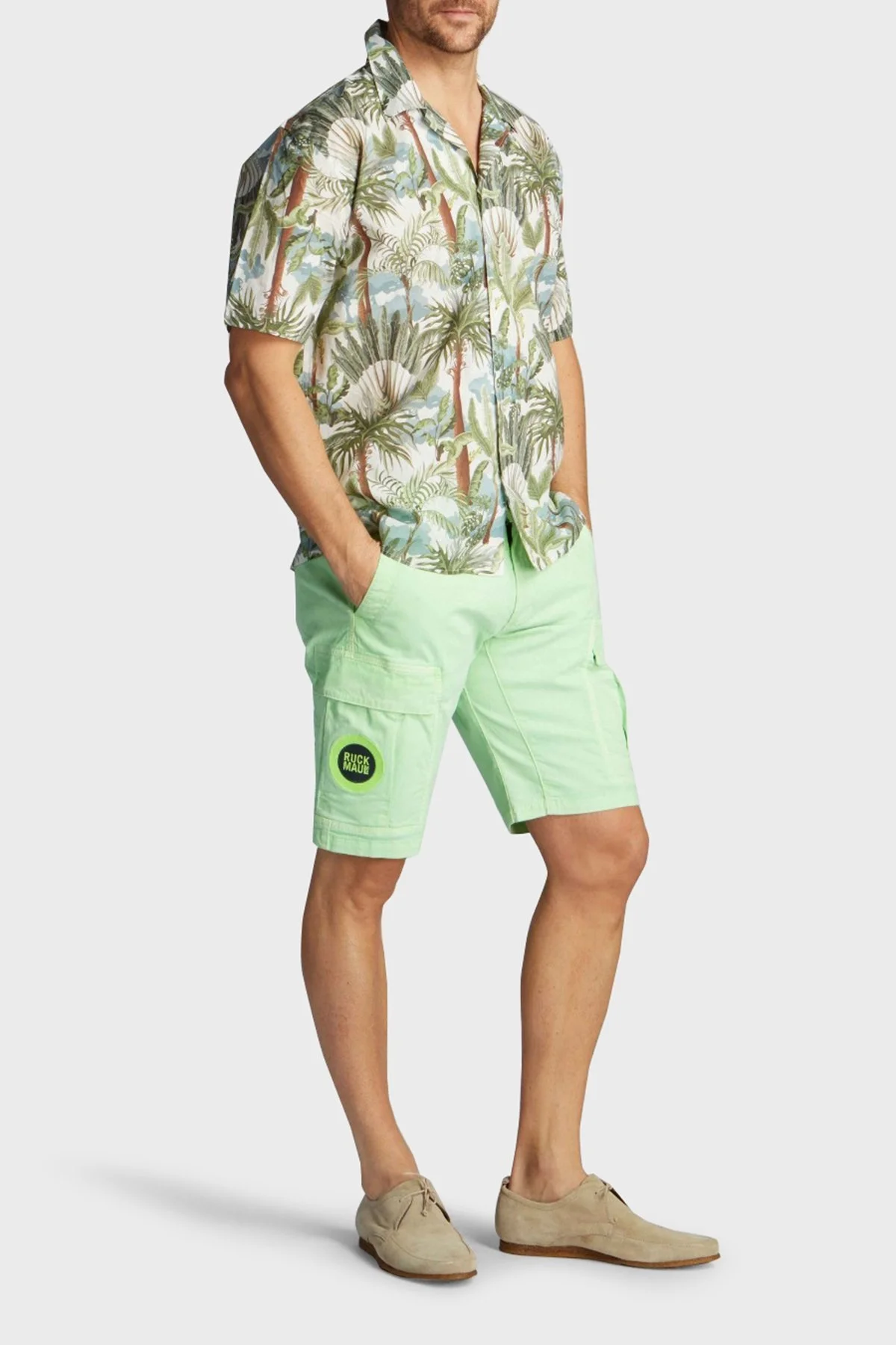Ruck & Maul Desenli Kısa Kollu Apaş Yaka Regular Fit Erkek Gömlek RMM02DS00004 23512 YEŞİL-MAVİ - 3