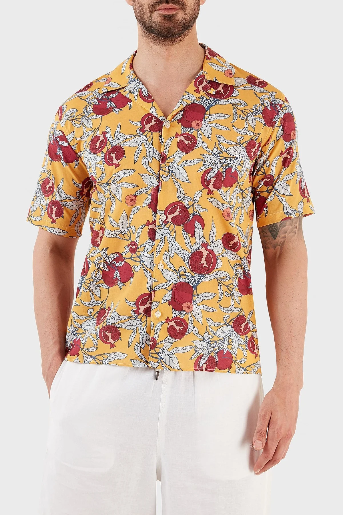Ruck & Maul Desenli Regular Fit % 100 Pamuk Apaş Yaka Kısa Kollu Dokuma Erkek Gömlek RMM02DS00003 23511 PEMBE-GOLD - 1