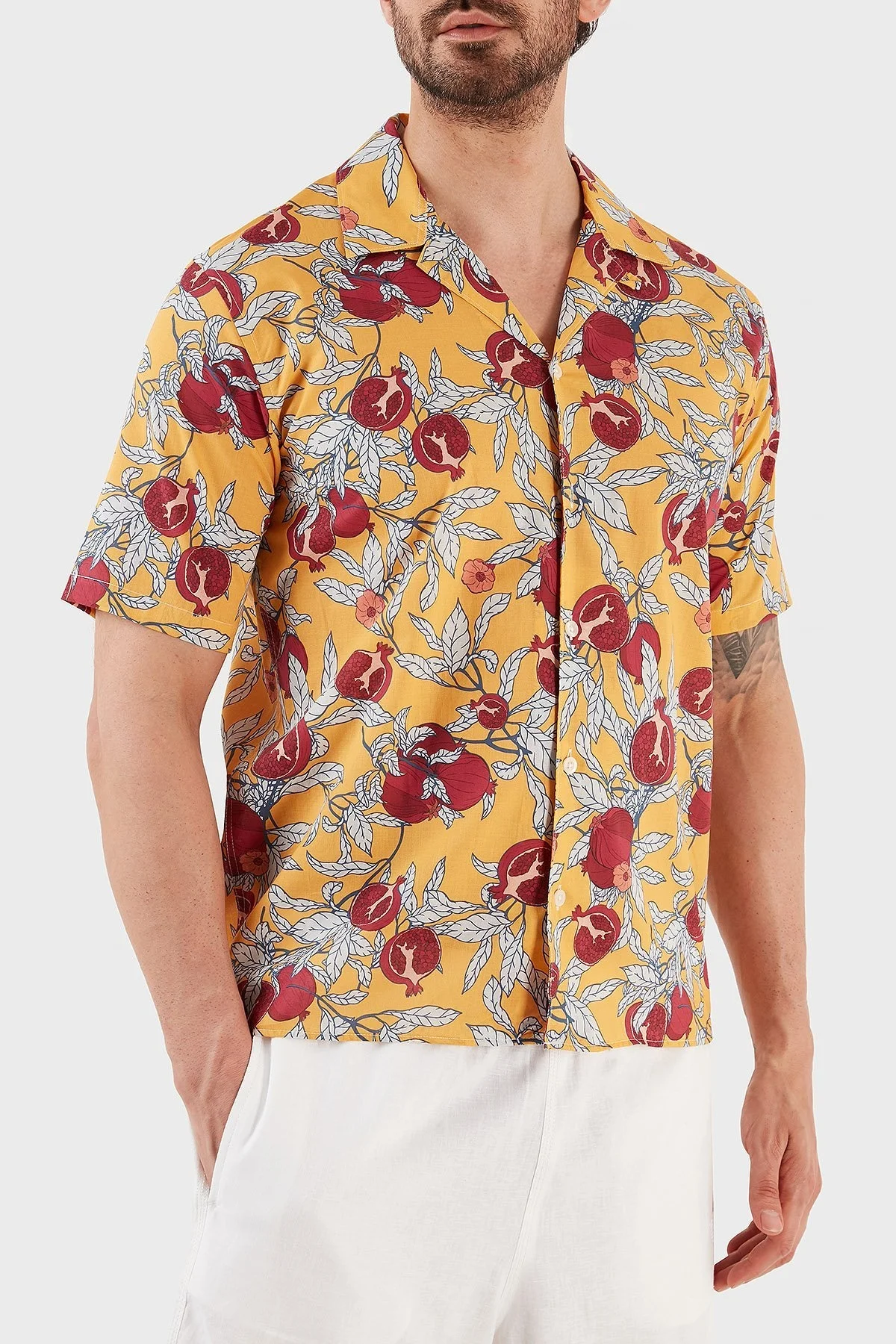 Ruck & Maul Desenli Regular Fit % 100 Pamuk Apaş Yaka Kısa Kollu Dokuma Erkek Gömlek RMM02DS00003 23511 PEMBE-GOLD - 3