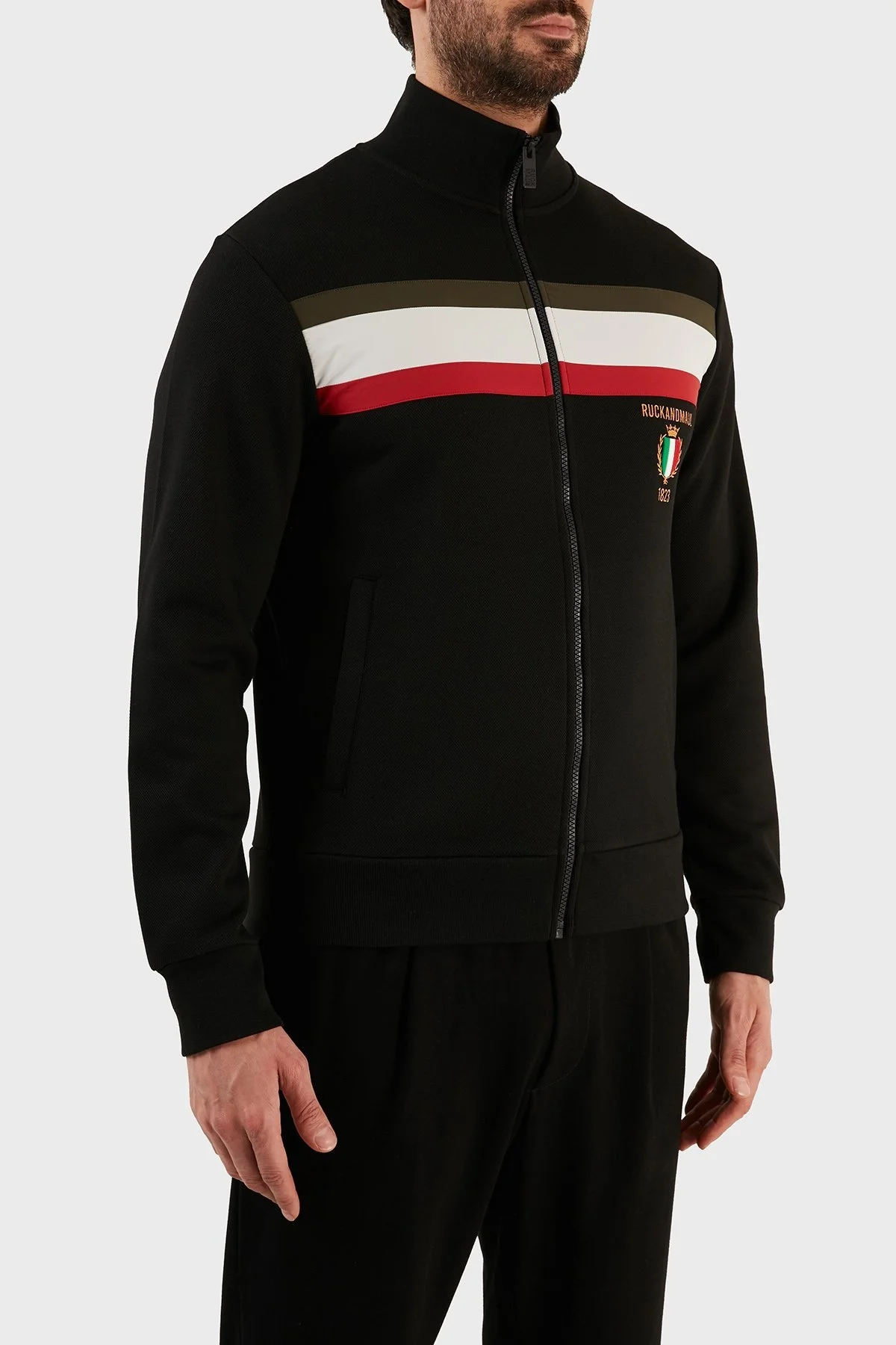 Ruck & Maul Logolu Renk Bloklu Fermuarlı Dik Yaka Cepli Erkek Sweat RMM790007008 21749 SİYAH - 3