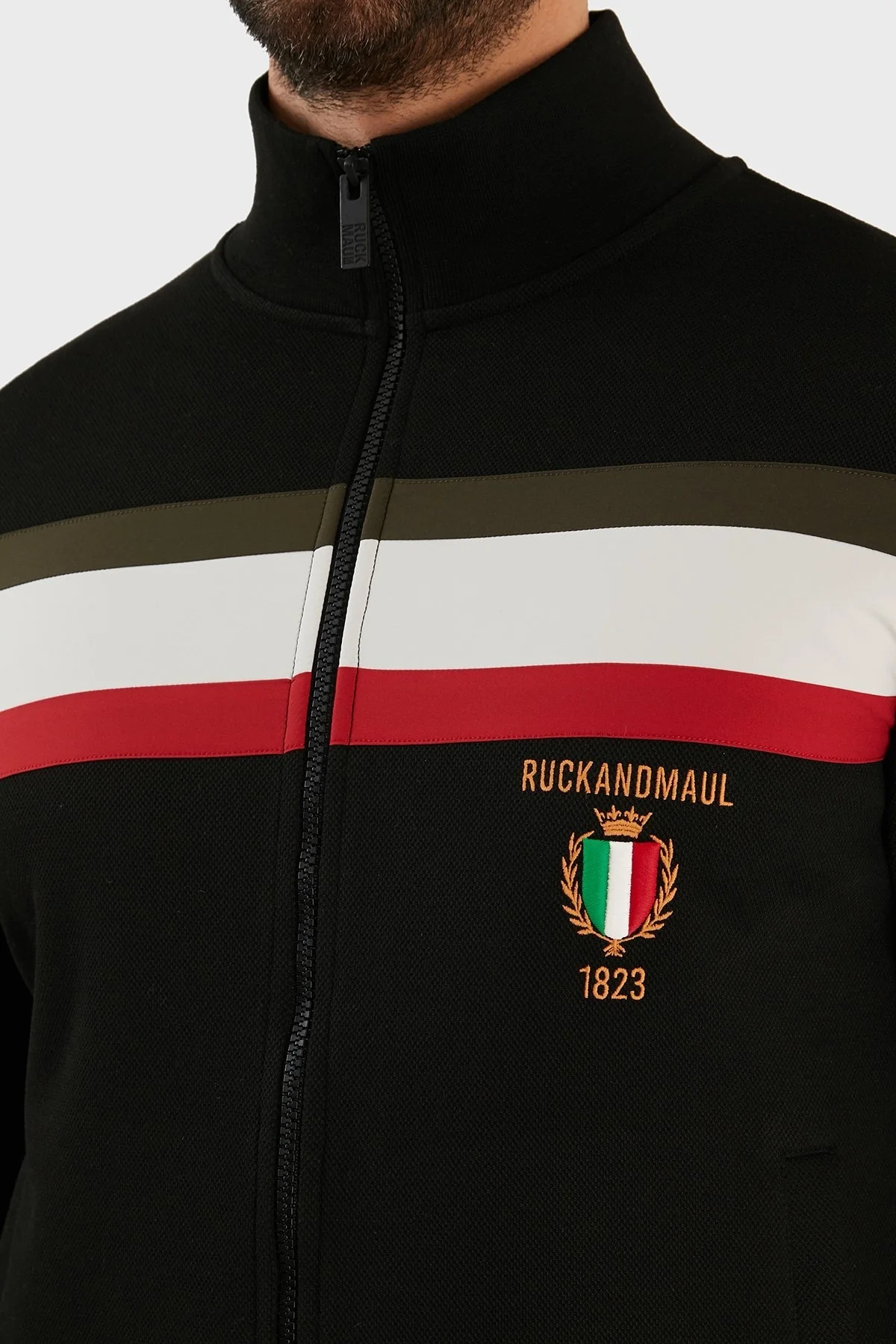 Ruck & Maul Logolu Renk Bloklu Fermuarlı Dik Yaka Cepli Erkek Sweat RMM790007008 21749 SİYAH - 6