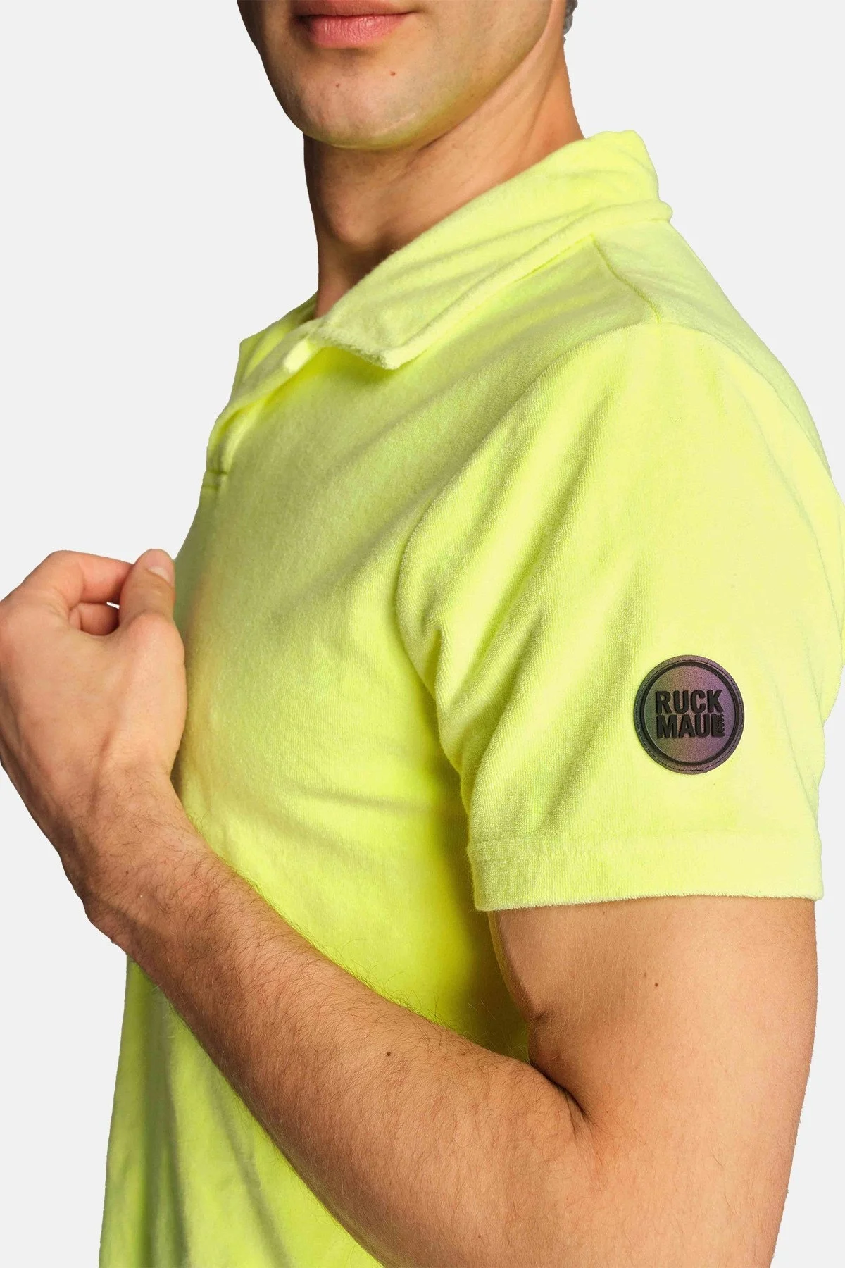 Ruck & Maul Pamuklu Regular Fit Havlu Dokulu Erkek Polo Yaka T Shirt RMM015000003 23354 NEON-SARI - 2