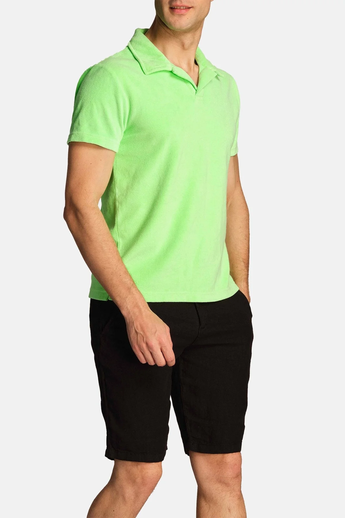 Ruck & Maul Pamuklu Regular Fit Havlu Dokulu Erkek Polo Yaka T Shirt RMM015000003 23354 NEON YEŞİL - 3