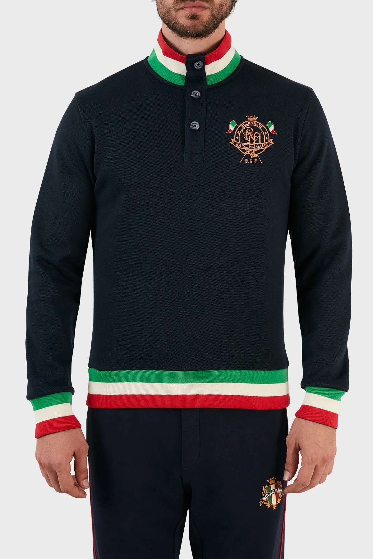 Ruck & Maul Regular Fit Düğmeli Dik Yaka Erkek Sweat RMM08000701021778 LACİVERT - 1