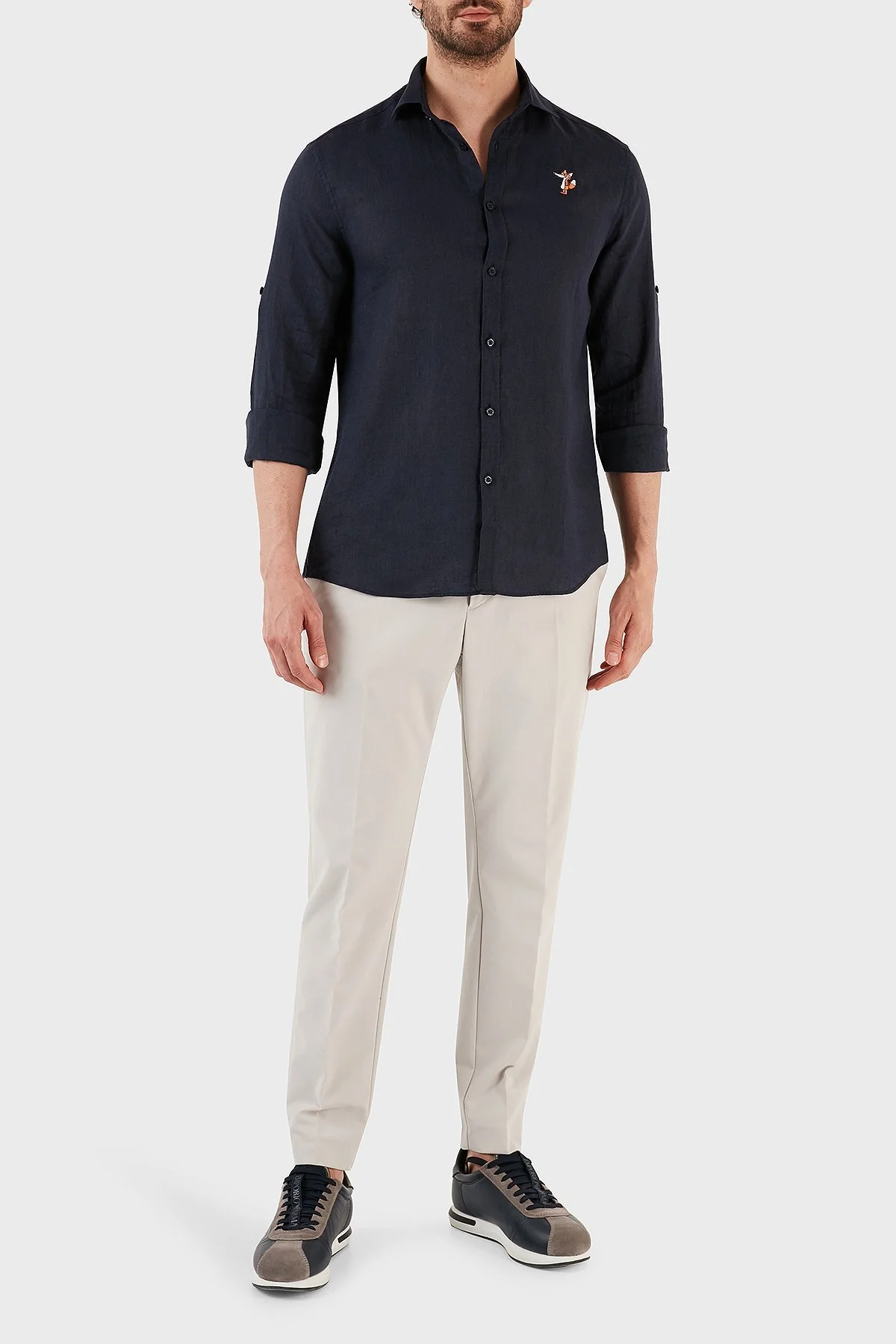 Ruck & Maul Regular Fit Nakış Detaylı Uzun Kollu % 100 Keten Erkek Gömlek RMM027000007 23950 LACİVERT - 4