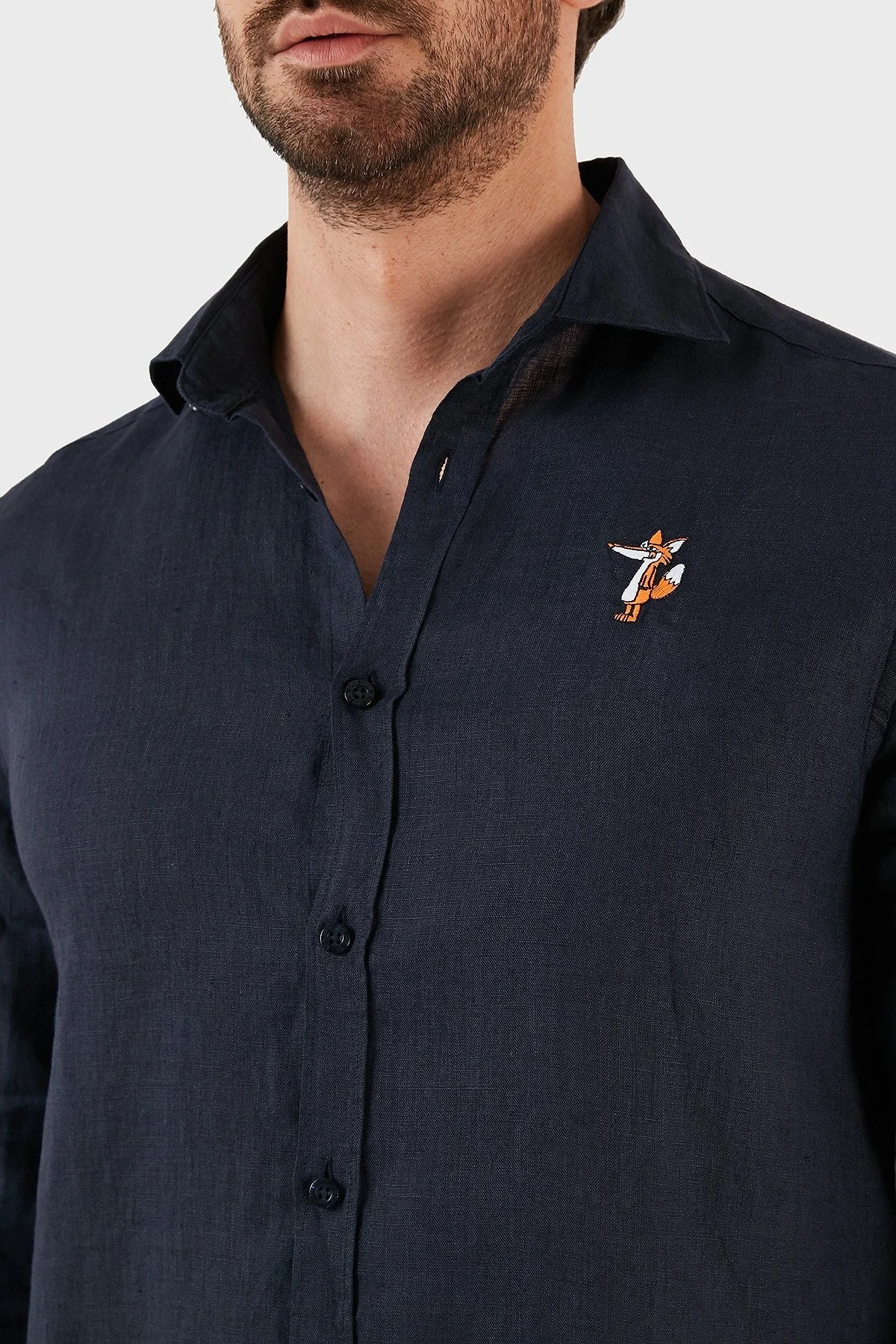 Ruck & Maul Regular Fit Nakış Detaylı Uzun Kollu % 100 Keten Erkek Gömlek RMM027000007 23950 LACİVERT - 6